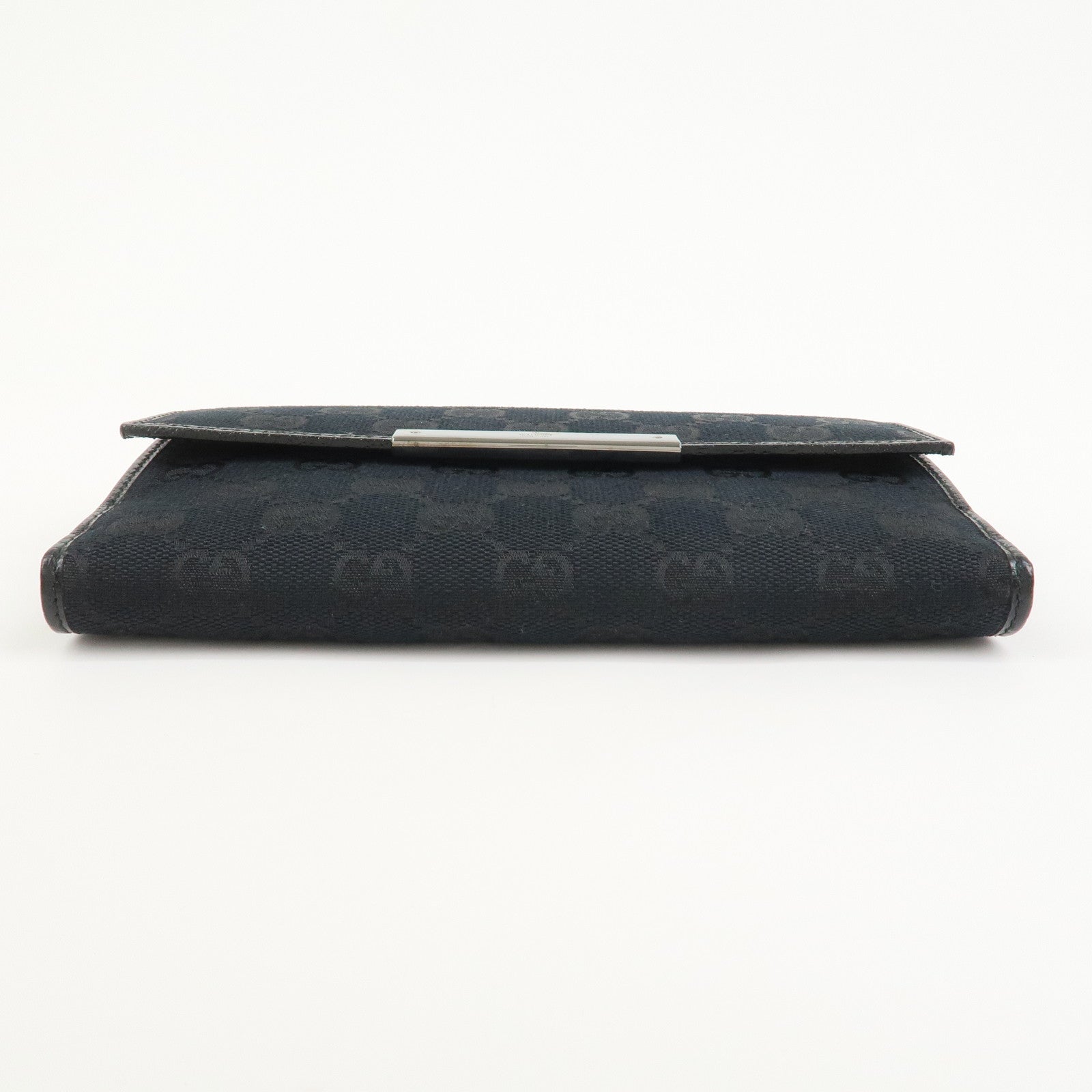 GUCCI GG Canvas Leather W Hook Bi-fold Long Wallet Black 112715