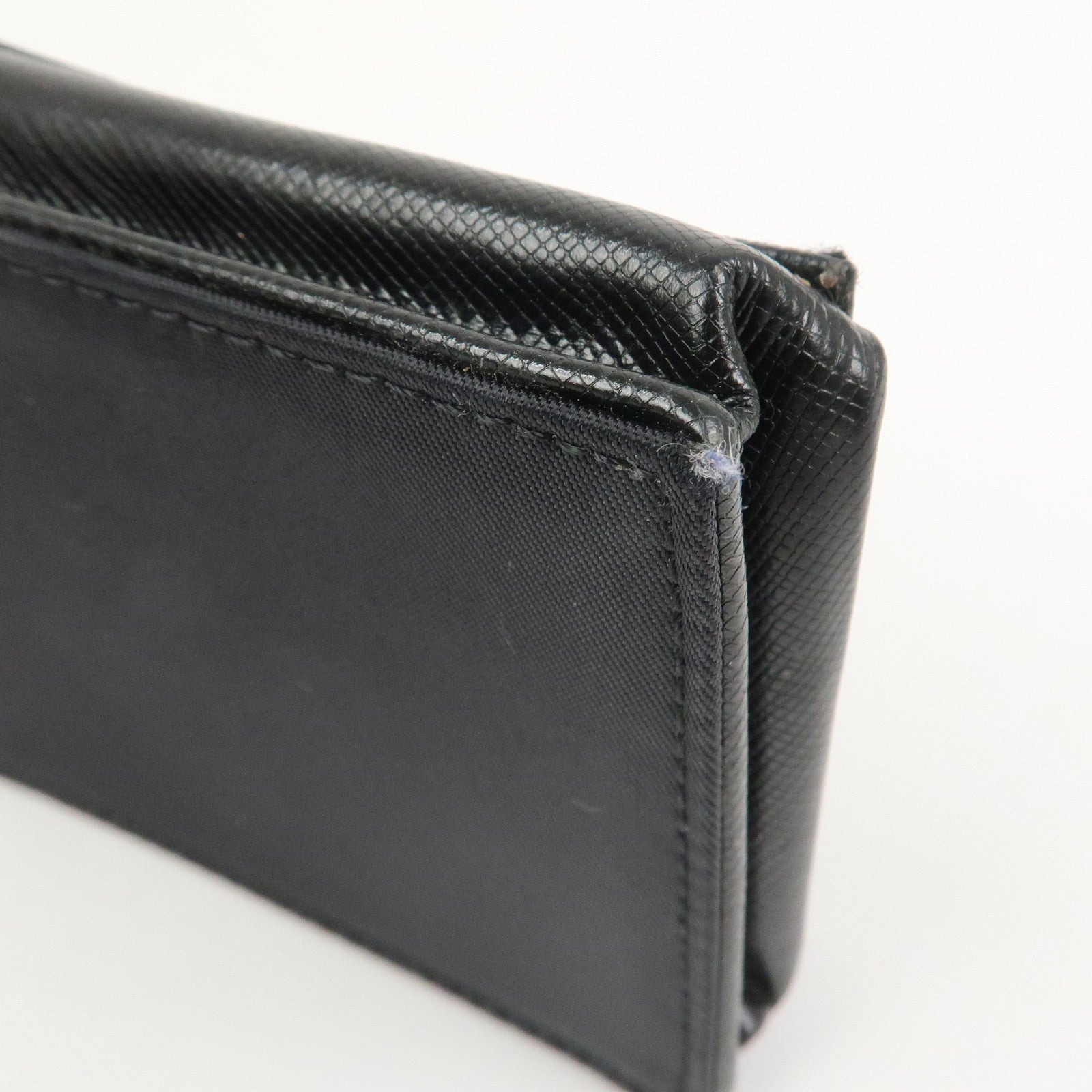 PRADA Triangle Logo Nylon Saffiano Leather Coin Case Black M634