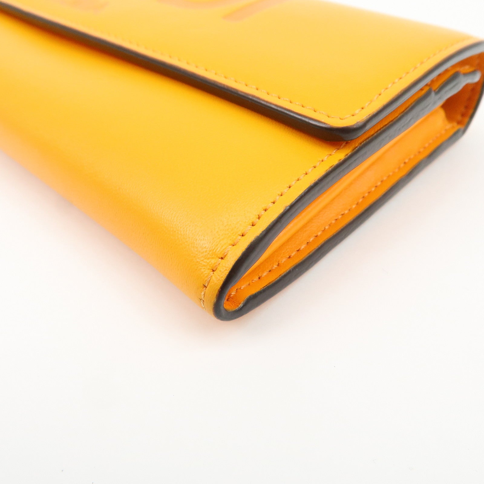 FENDI Logo Leather Long Wallet Orange Gold HDW 8M0251