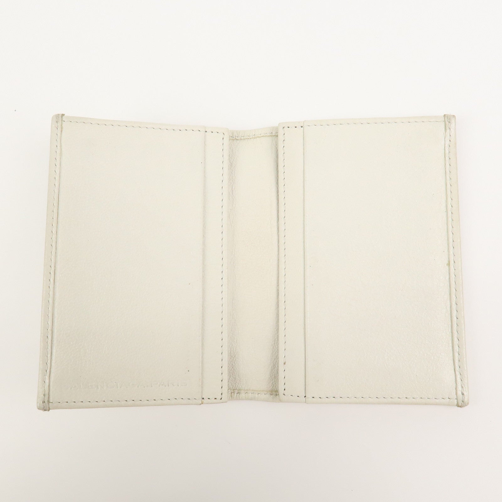 BALENCIAGA Logo Leather Card Case Card Holder Ivory 253050