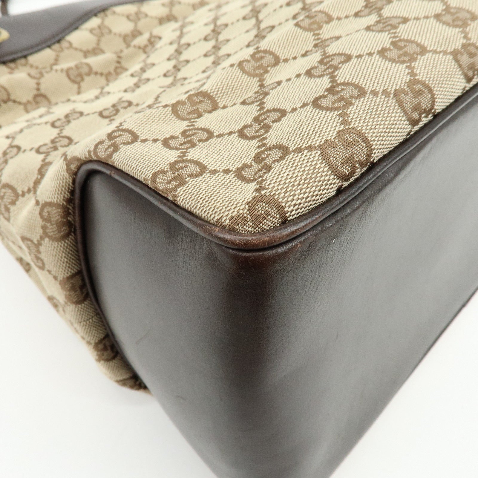 GUCCI GG Canvas Leather Tote Bag Shoulder Bag Brown 109141