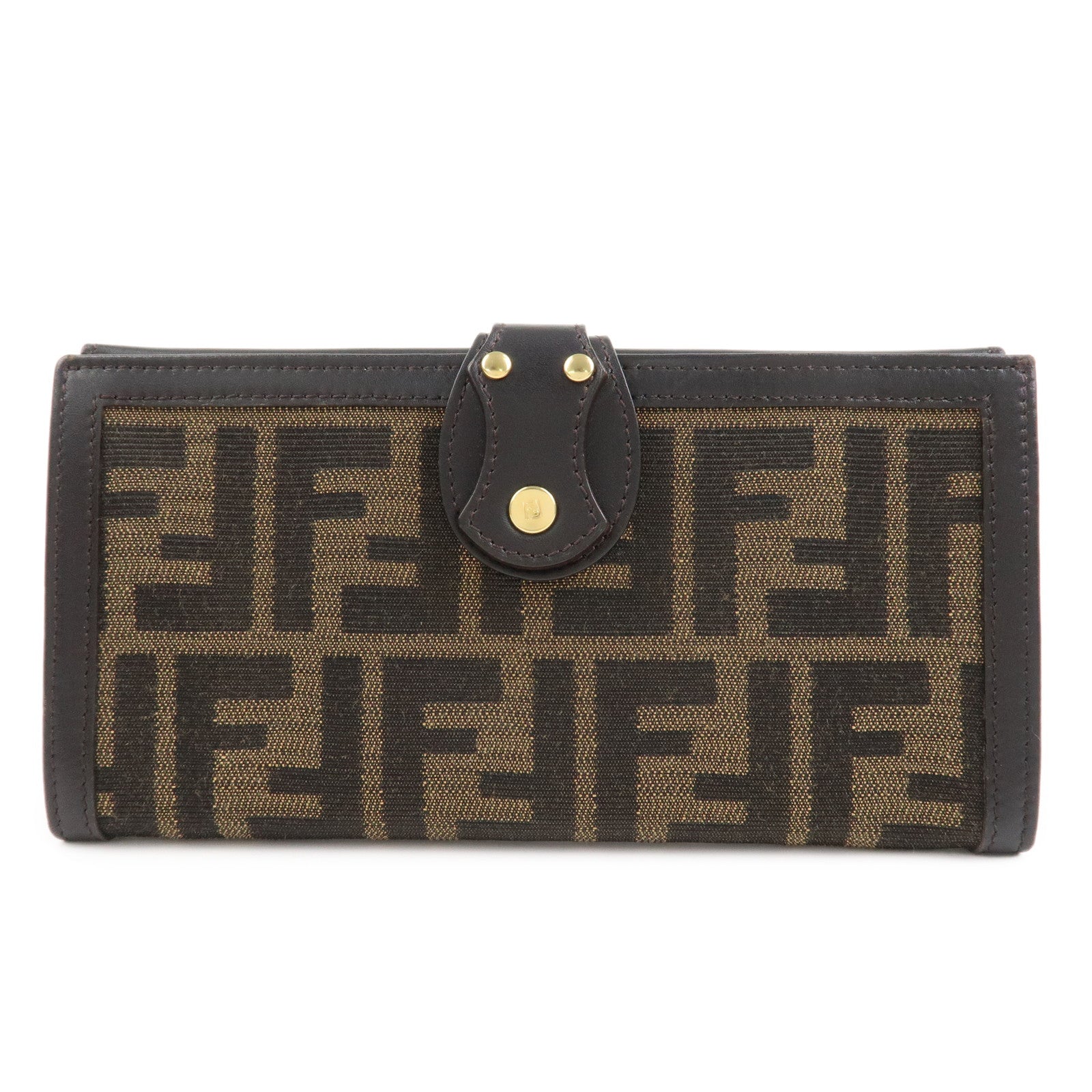 FENDI Canvas Leather Bi-fold Long Wallet Brown 8M0112