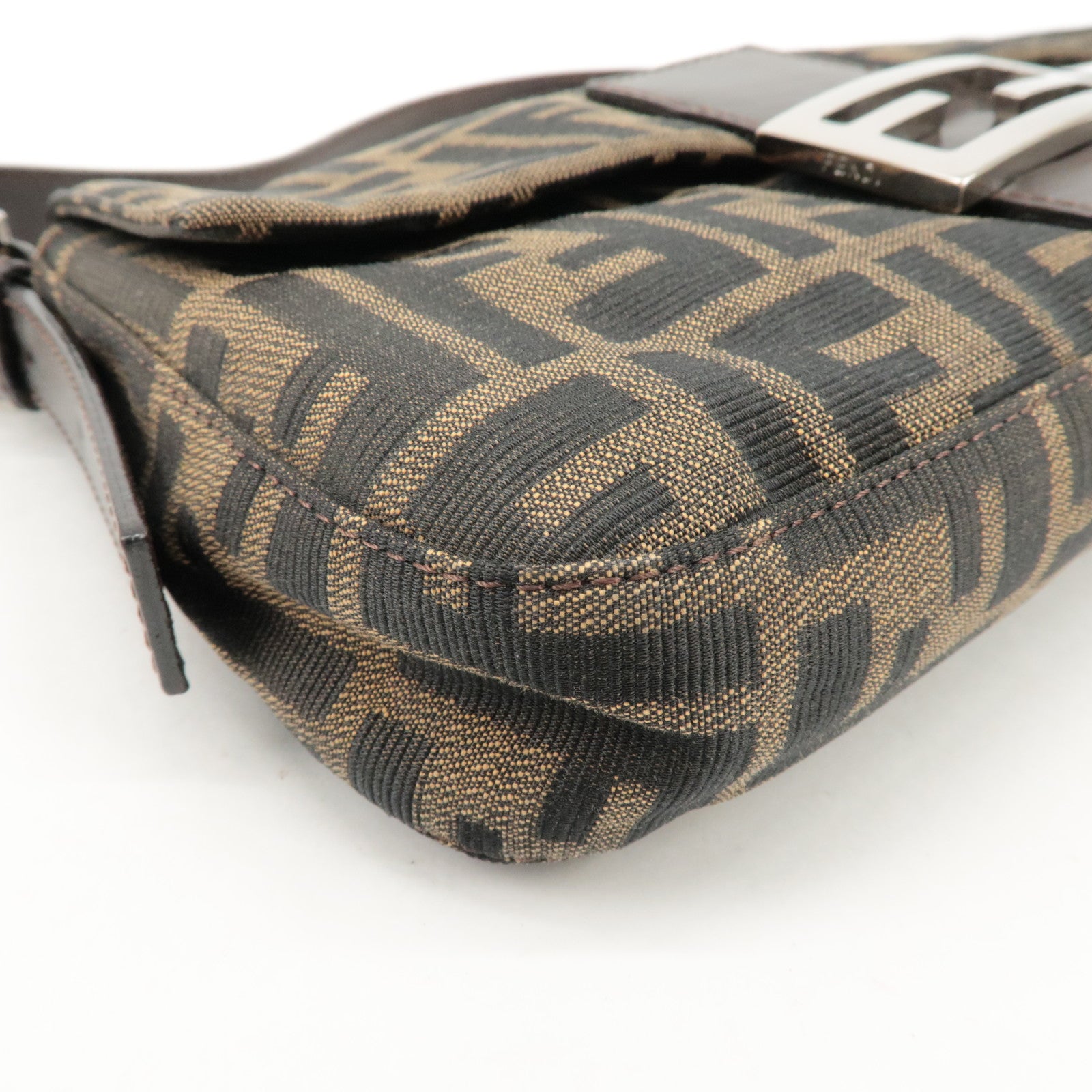 FENDI Mamma Baguette Zucca Canvas Shoulder Bag Brown Black 26424 Used