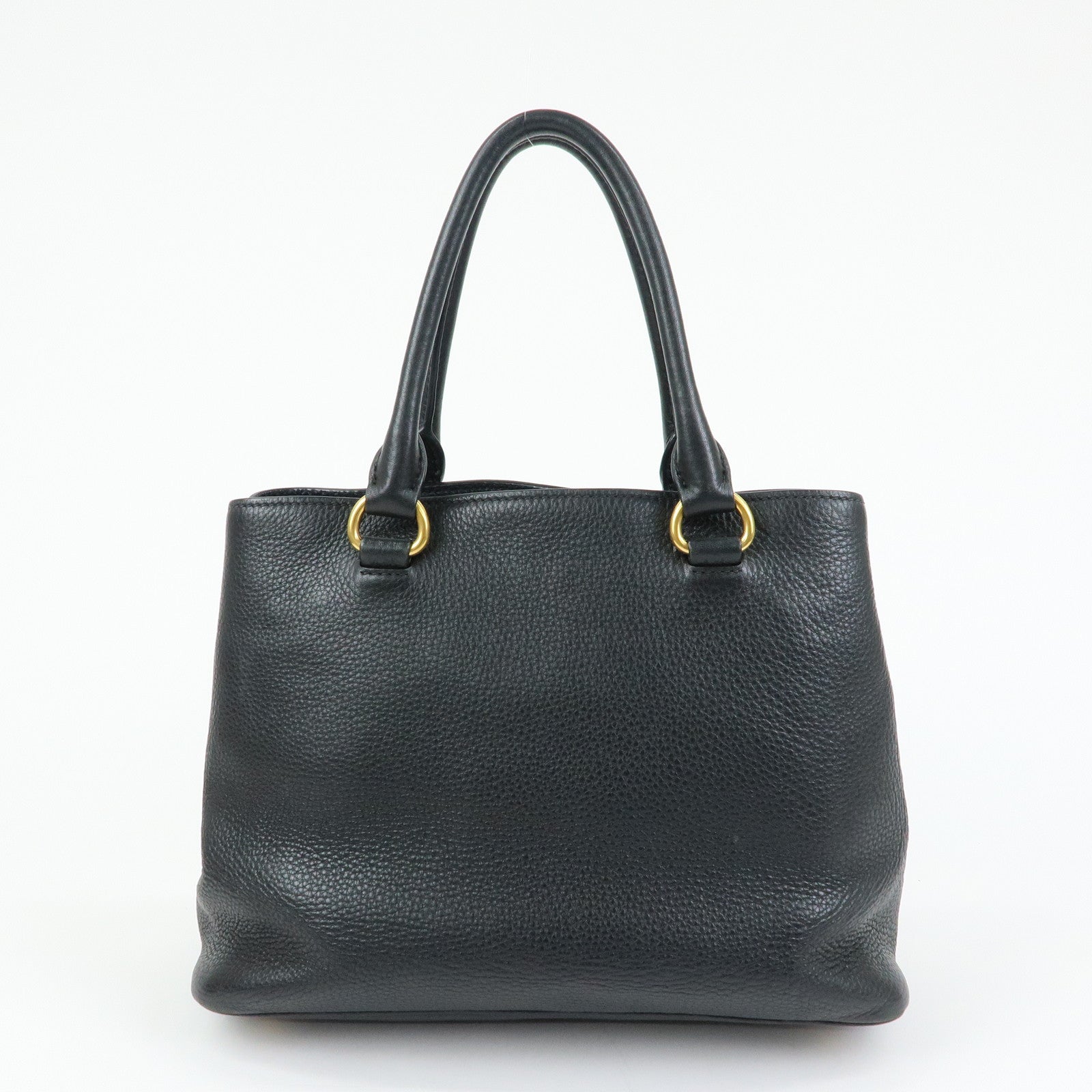 PRADA Logo Calf Leather Tote Bag Hand Bag Black