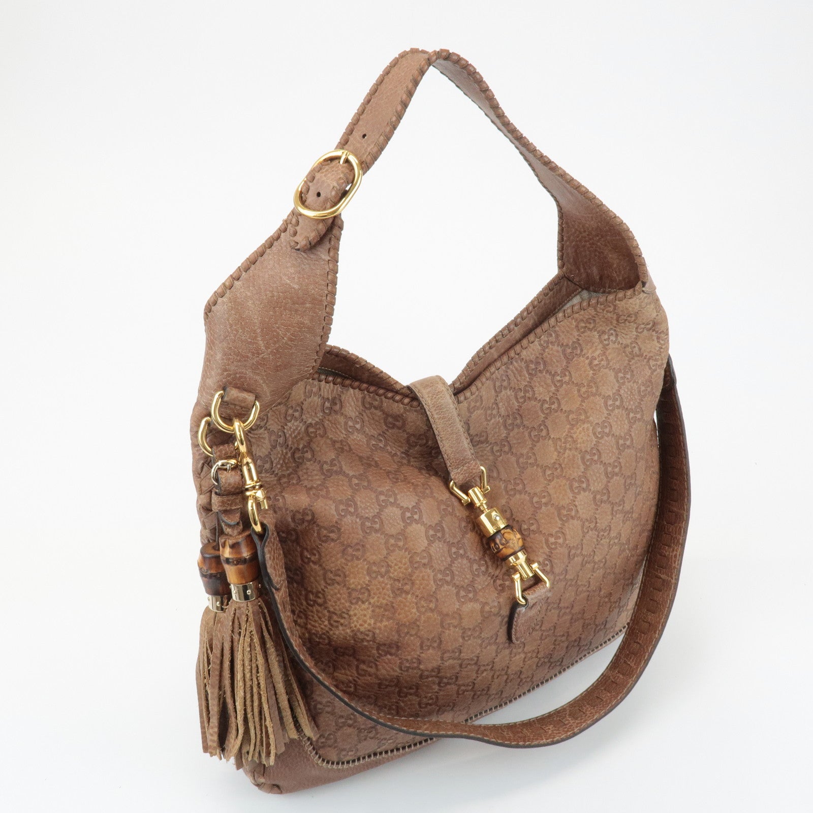 GUCCI New Jackie Bamboo Guccissima Leather Shoulder Bag Brown 218491 Used