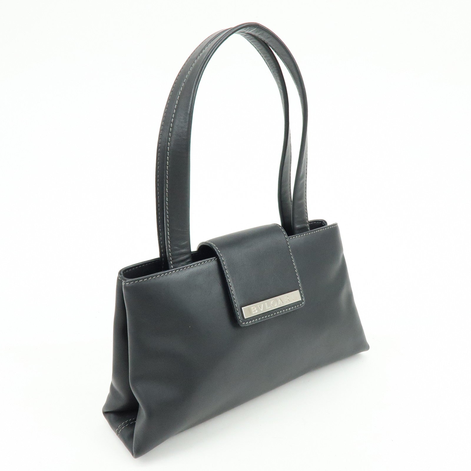 BVLGARI Logo Leather Shoulder Bag Hand Bag Black