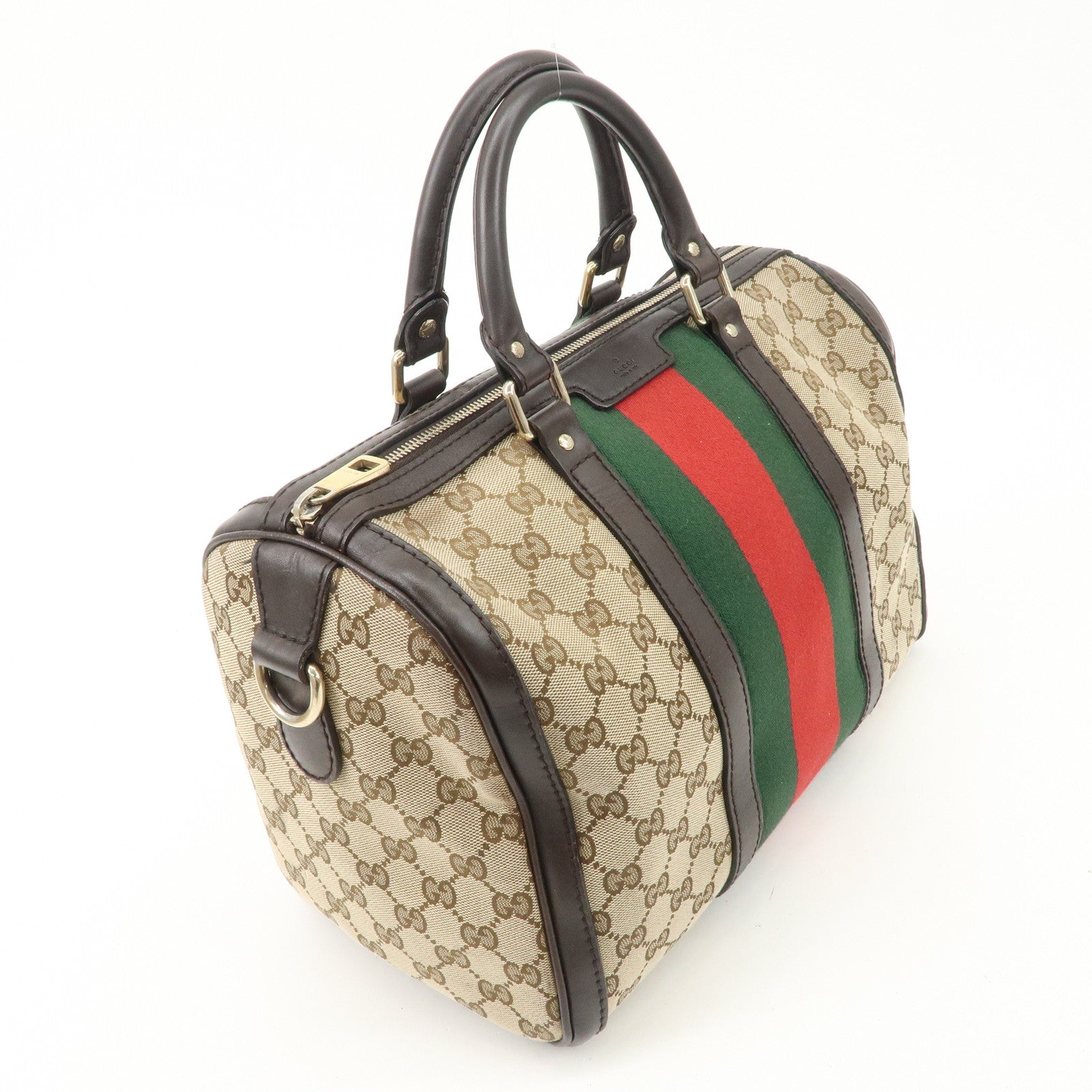 GUCCI Sherry GG Canvas Leather 2Way Bag Boston Bag Beige 247205 Used