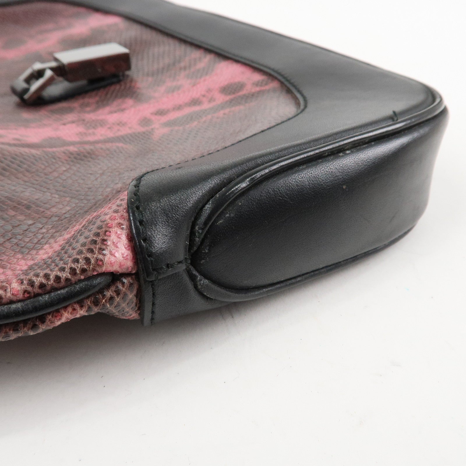 GUCCI Jackie Leather Python Shoulder Bag Black Pink 001.3306.3444 Used