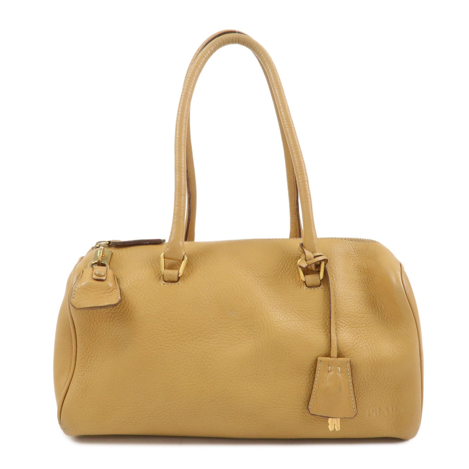 PRADA Leather Hand Bag Boston Bag Hand Bag Beige