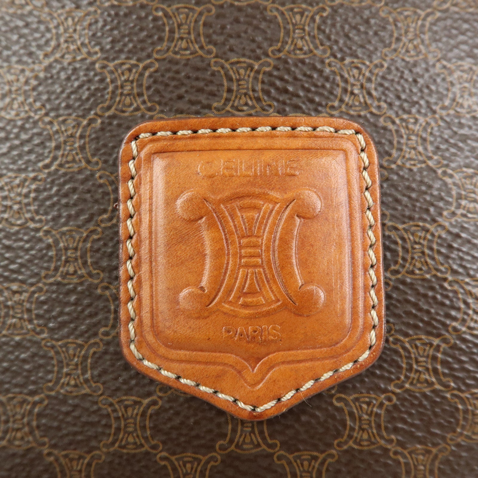 CELINE Macadam PVC Leather Boston Bag Hand Bag Brown