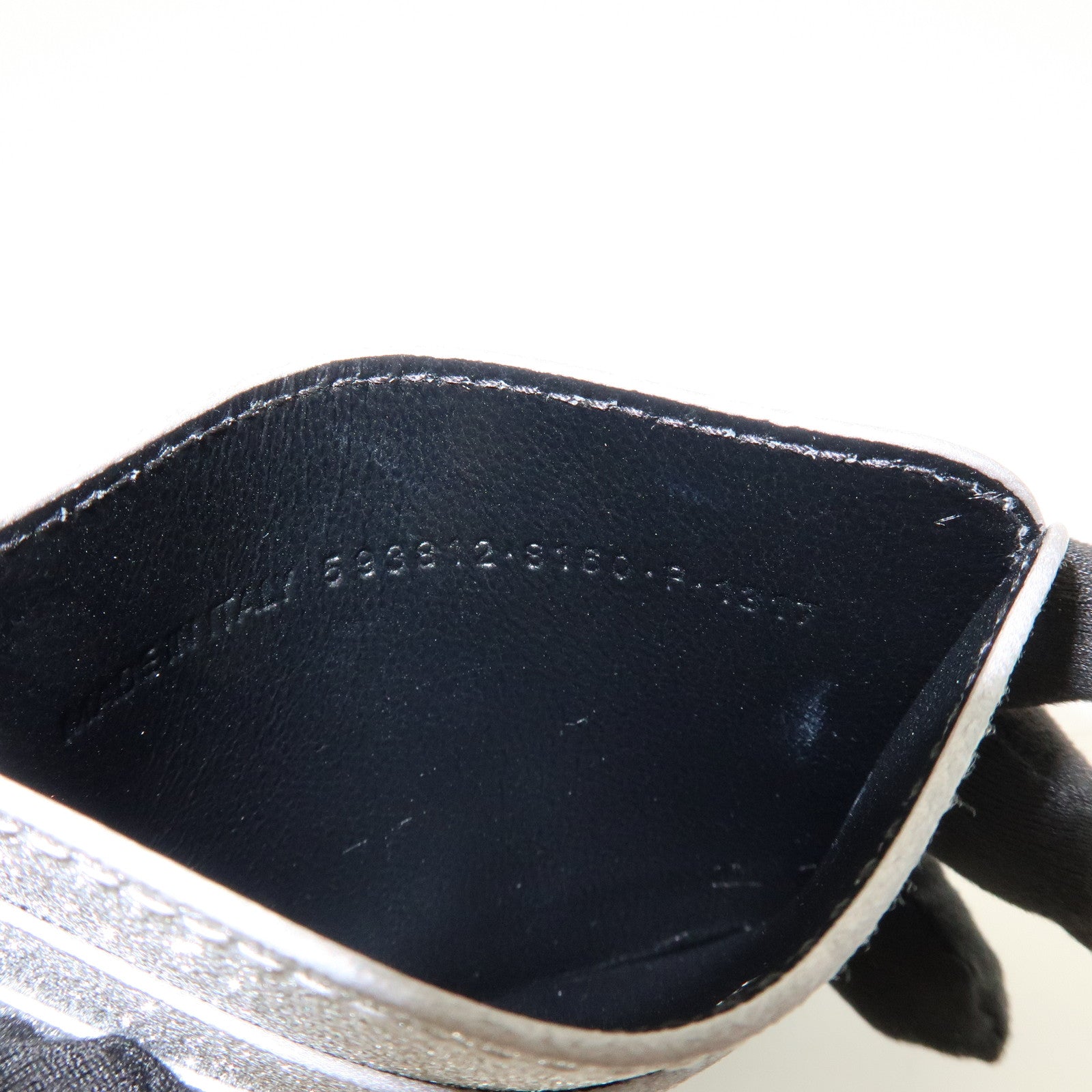 BALENCIAGA Logo Leather Card Case Card Holder Silver