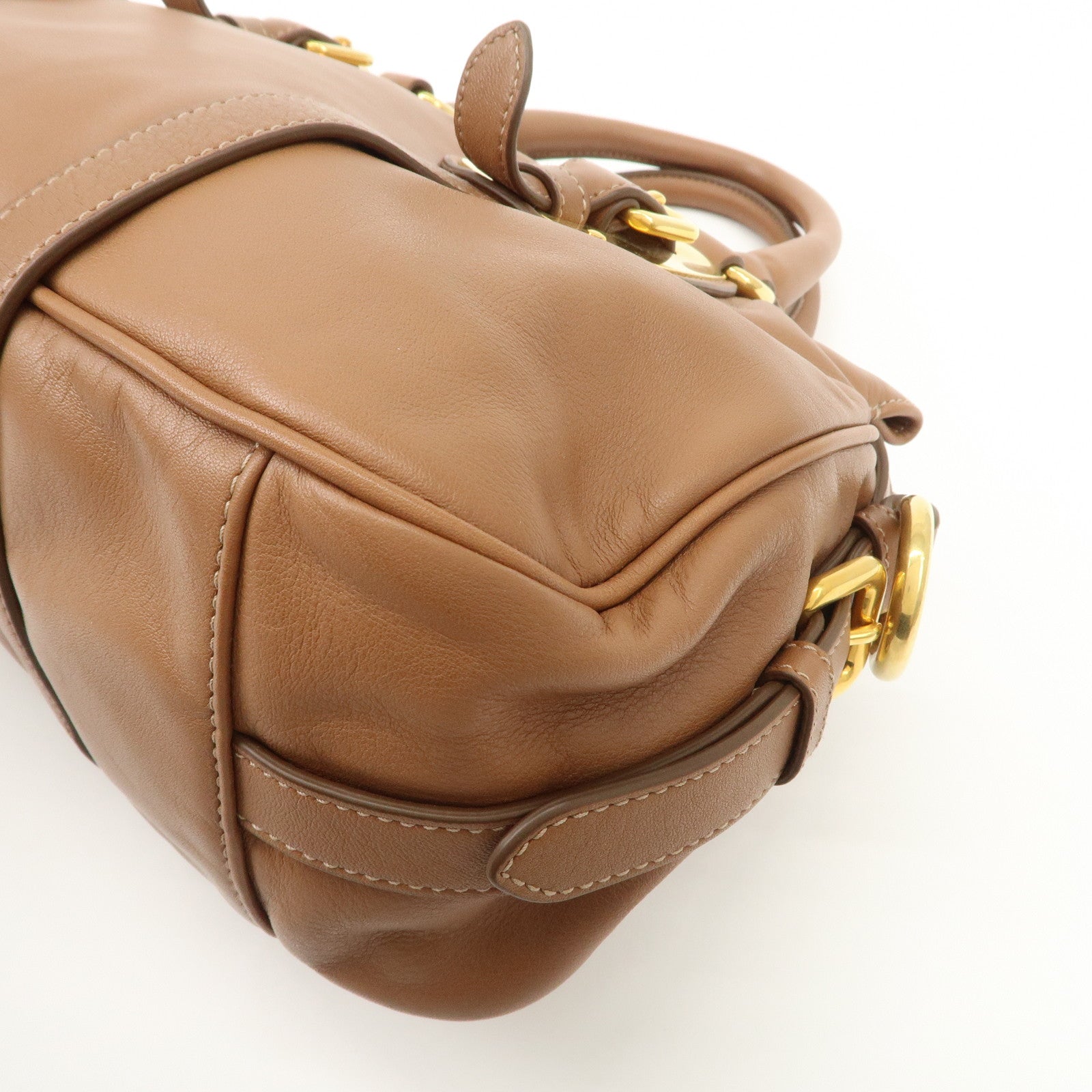 PRADA Leather 2Way Bag Hand Bag Shoulder Bag Brown BN2435 Used