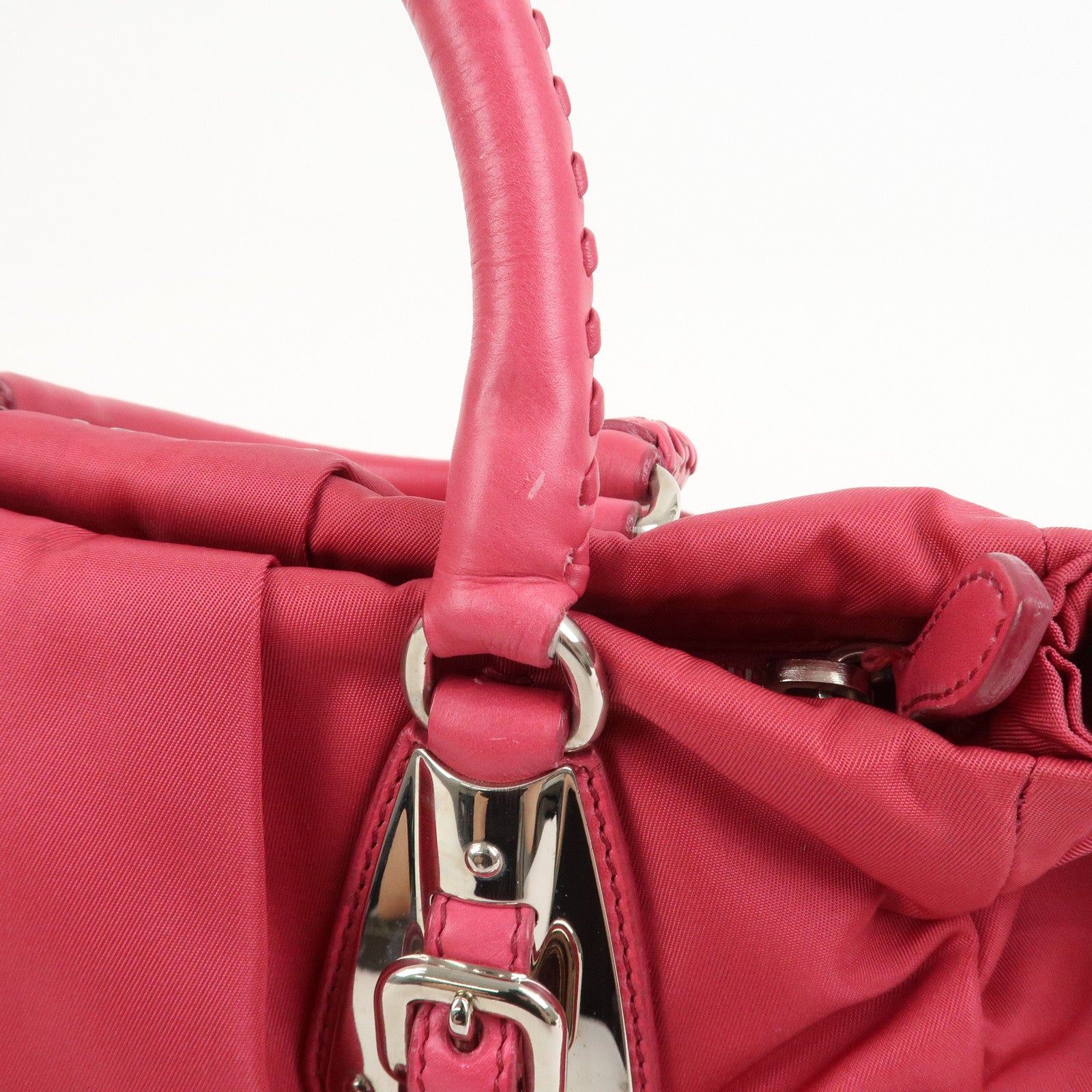 PRADA Logo Nylon Leather 2Way Bag Hand Bag Shoulder Bag Pink