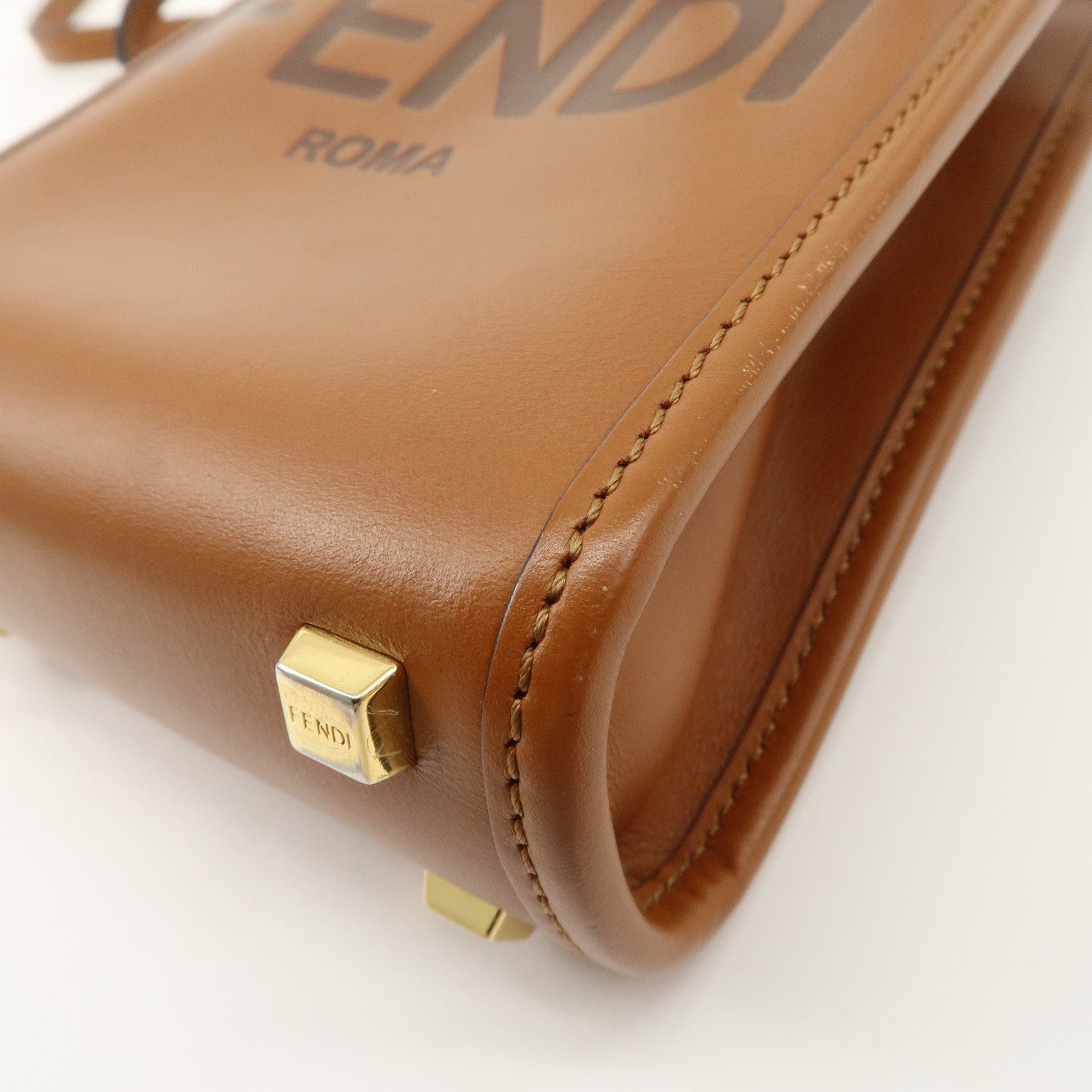 FENDI Sunshine Leather Shopper Small 2Way Bag Shoulder Bag 8BS051 Used