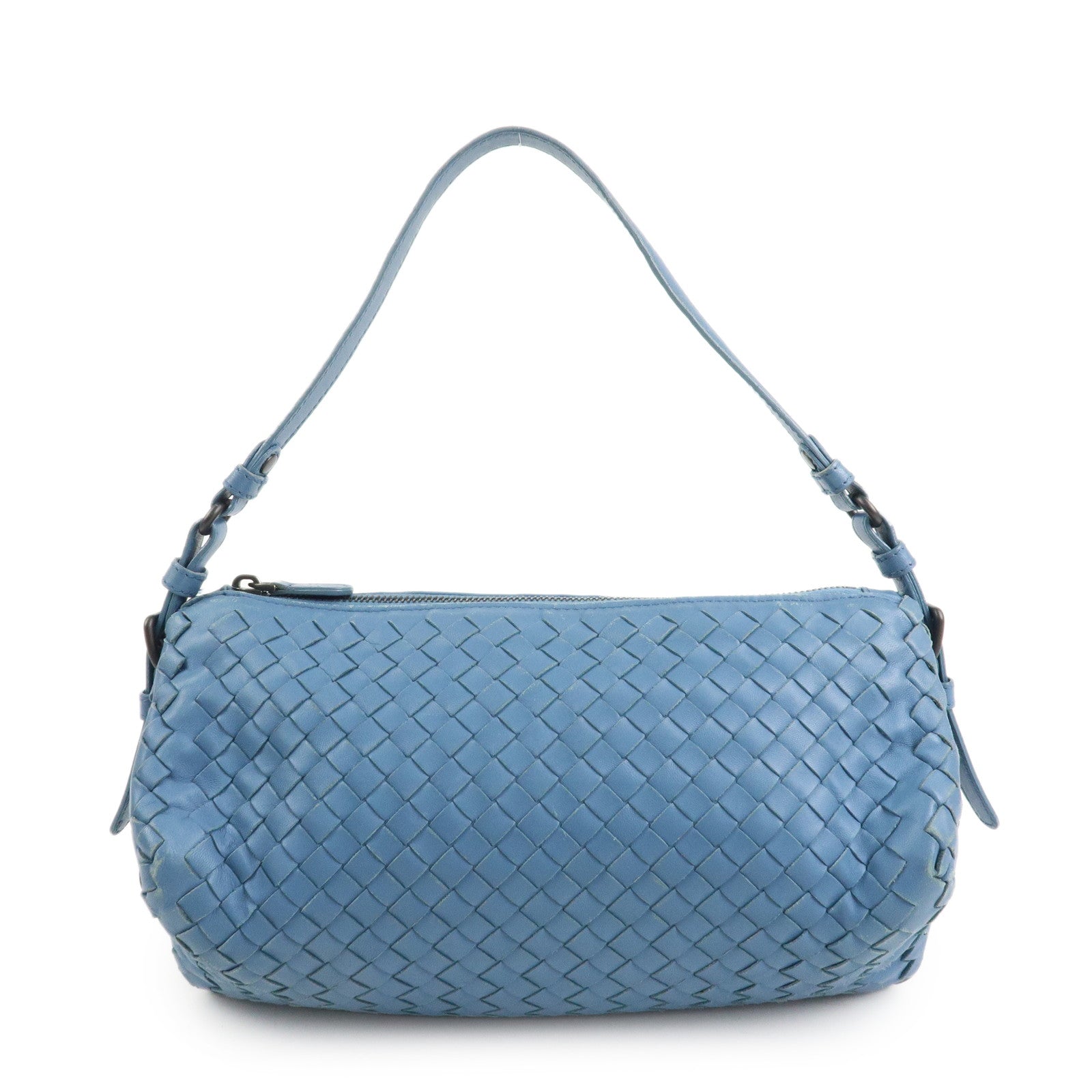 BOTTEGA VENETA Intrecciato Leather Shoulder Bag Light Blue Used