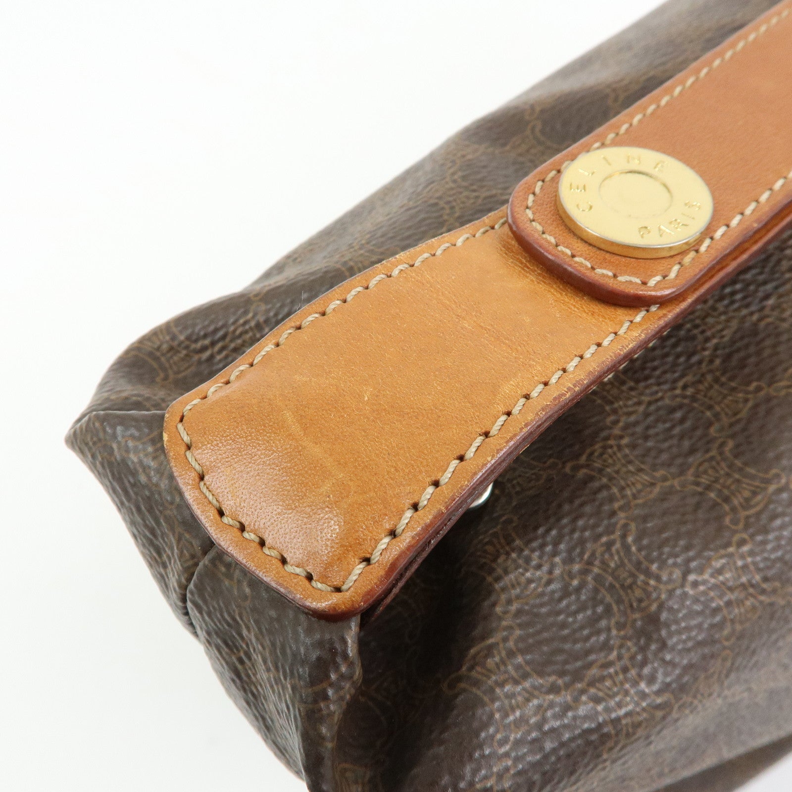 CELINE Macadam PVC Leather Hand Bag Pouch Brown