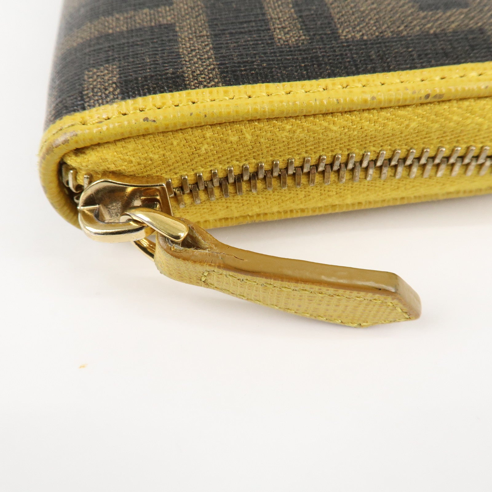 FENDI Zucca PVC Leather Round Zippy Long Wallet Brown Yellow 8M0299 Used