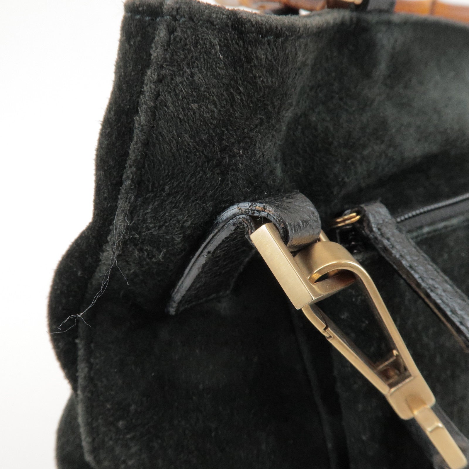 GUCCI Bamboo Suede 2Way Bag Hand Bag Shoulder Bag Black 0022122