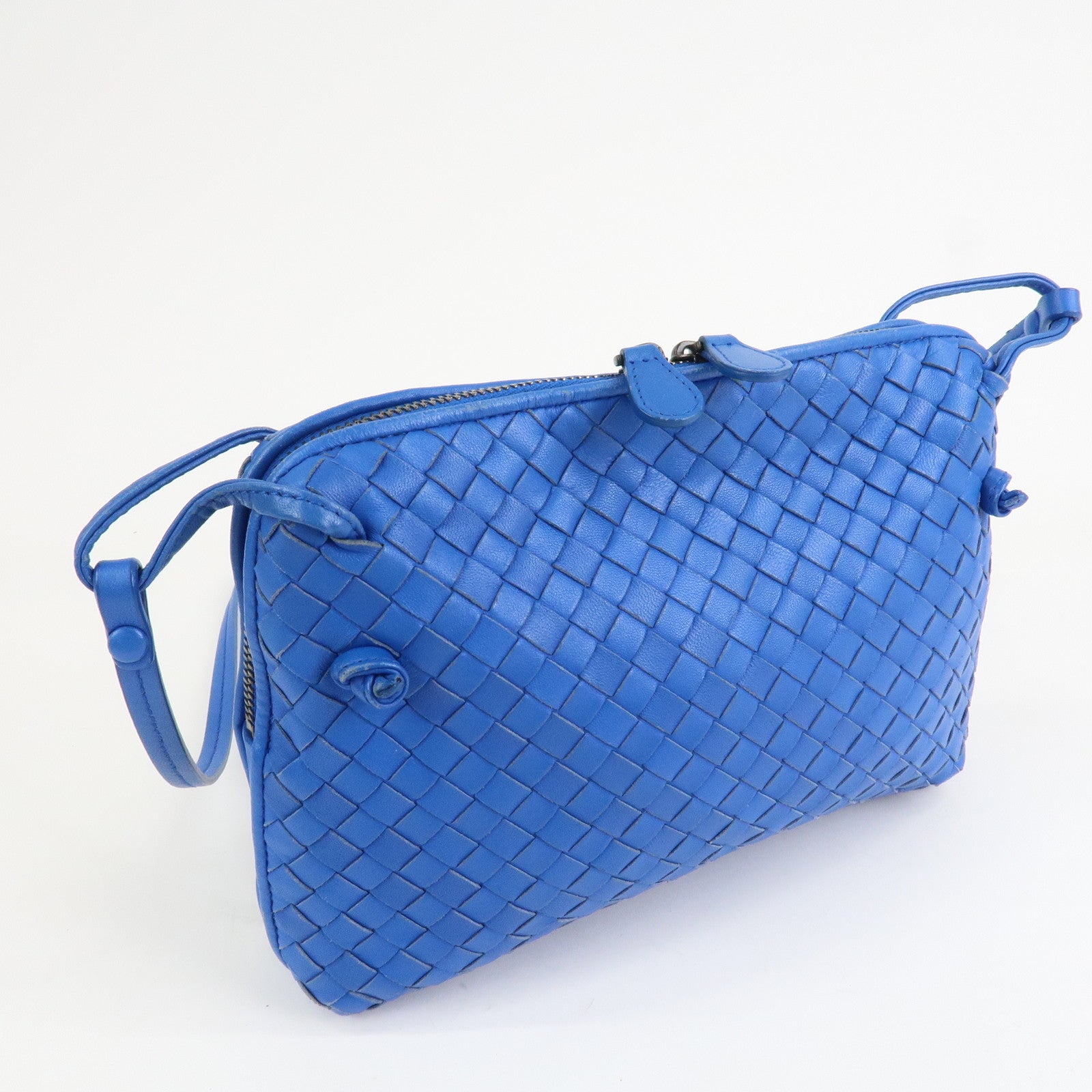 BOTTEGA VENETA Intrecciato Leather Shoulder Bag Blue