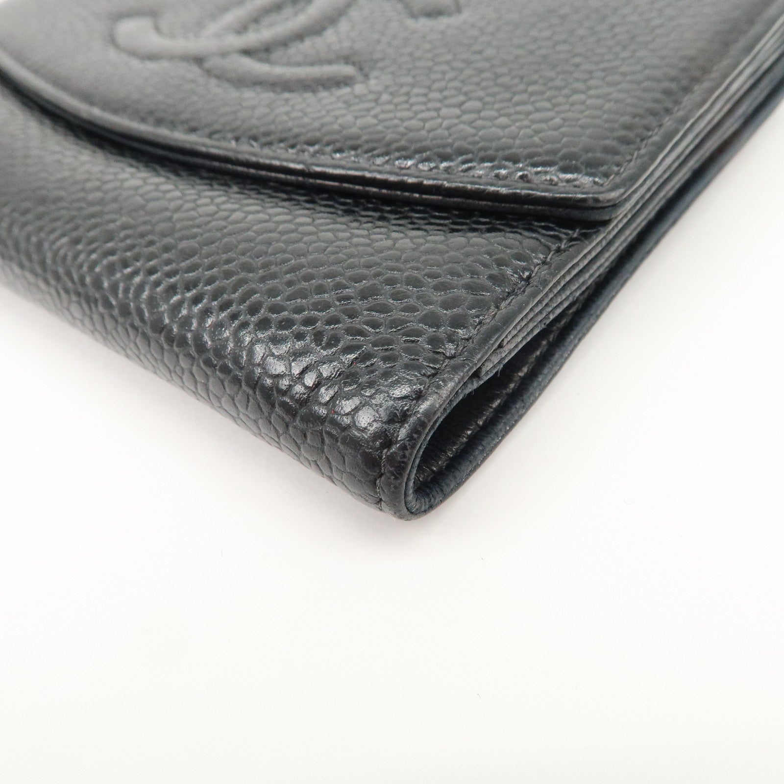 CHANEL COCO Mark Caviarskin Double Hook Wallet Black A13496