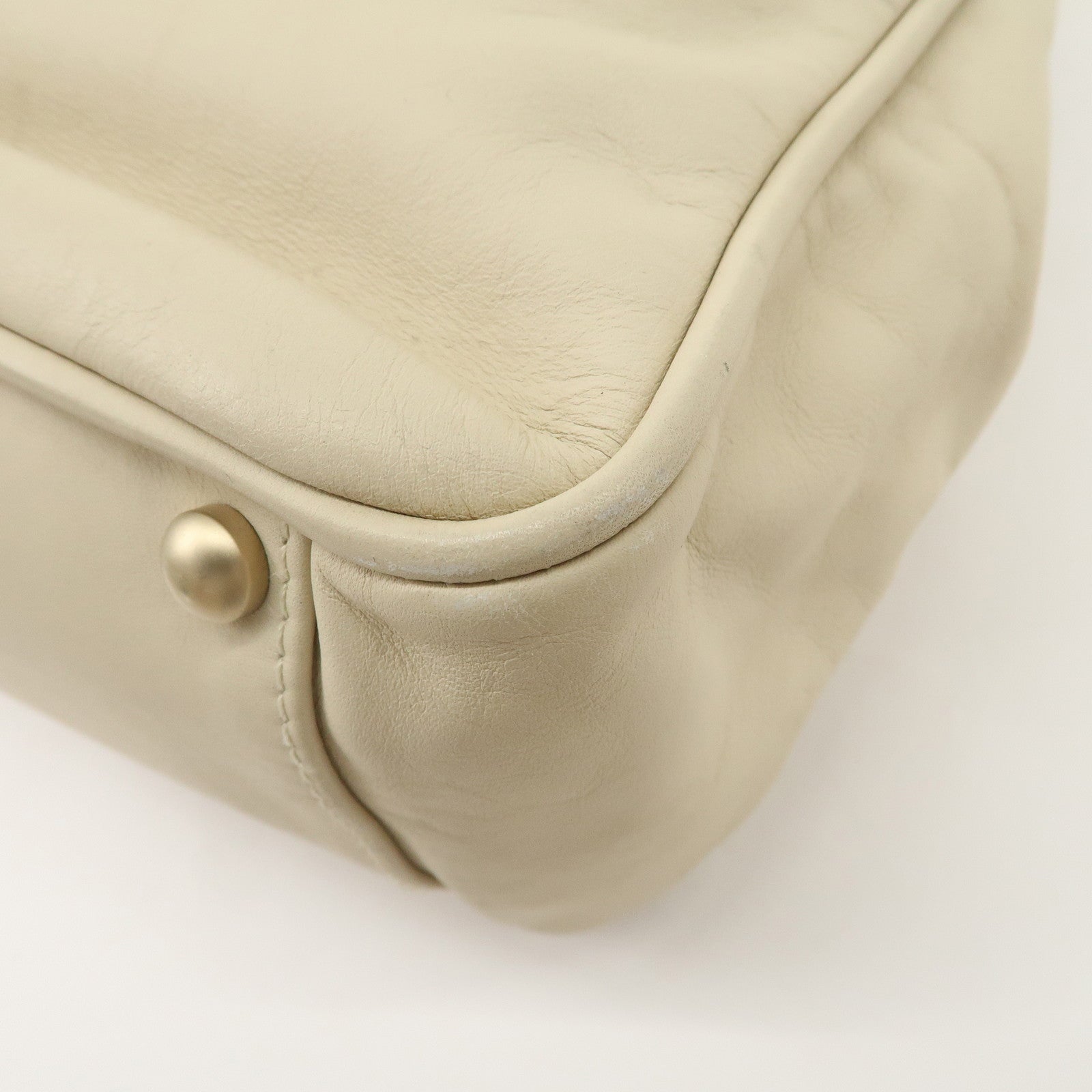 CHANEL Cameria Leather Tote Bag Shoulder Bag Beige White A20856 Used