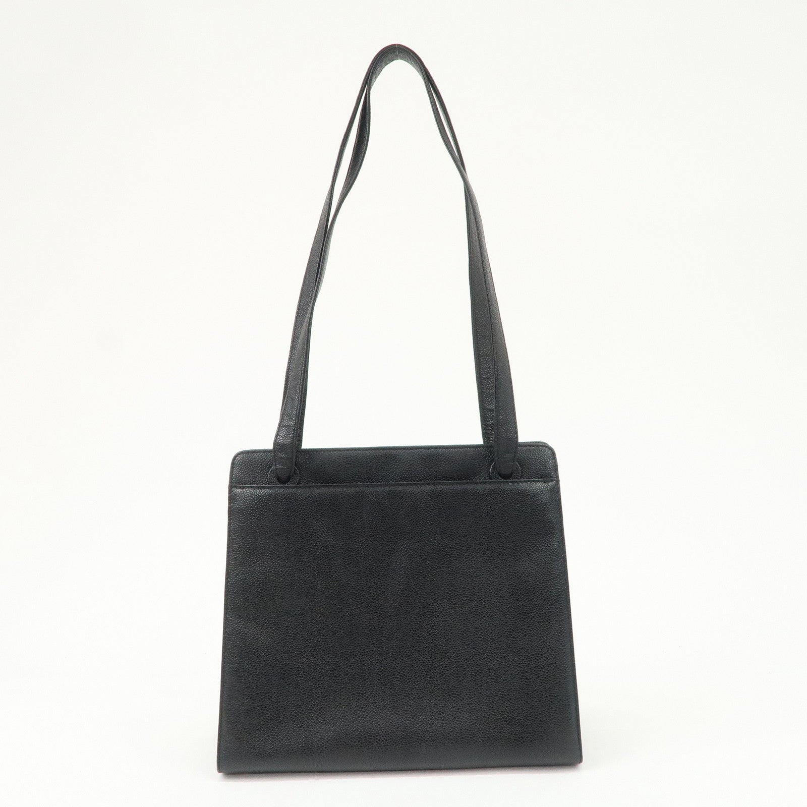 CHANEL Caviarskin Tote Bag Shoulder Bag Black Gold HDW Used