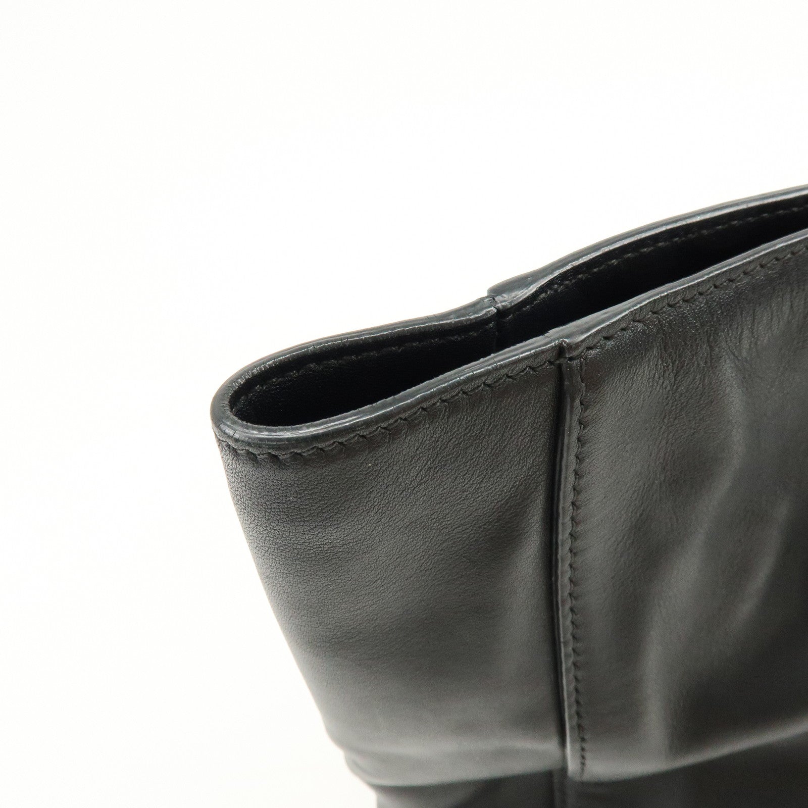 PRADA Triangle Logo Leather Tote Bag Shoulder Bag Black BR5033