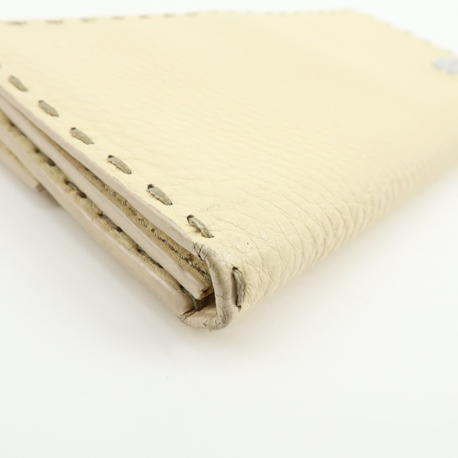 FENDI Selleria Calf Leather Long Wallet Ivory 8M0144