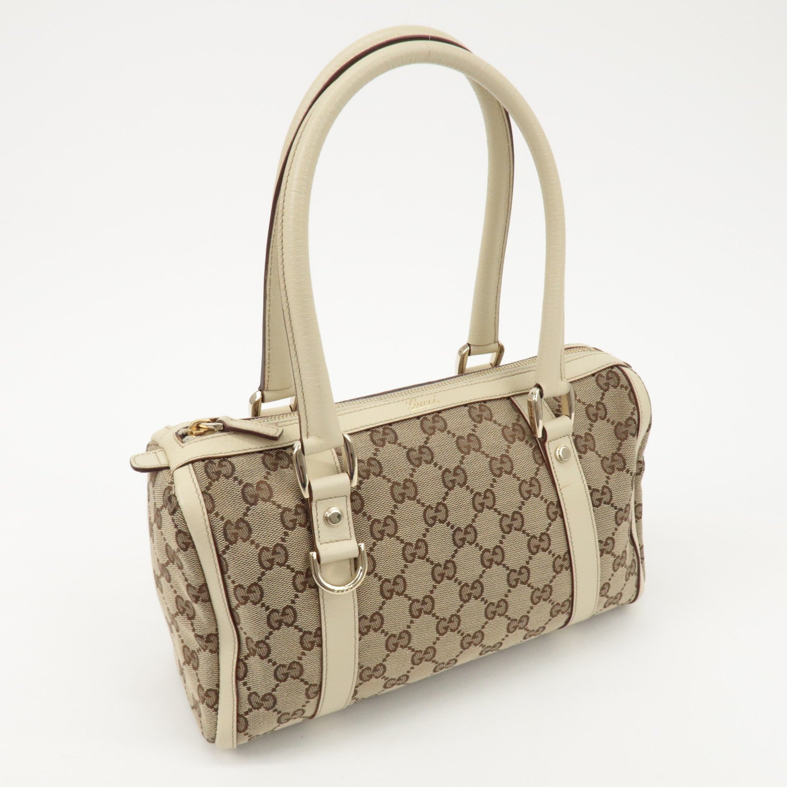 GUCCI Abbey GG Canvas Leather Hand Bag Beige Ivory 130942 Used