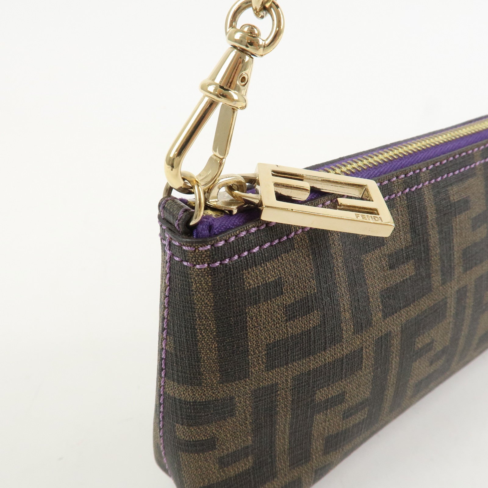 FENDI Zucca PVC Chain Accessory Pouch Hand Bag Shoulder Bag 8BR592