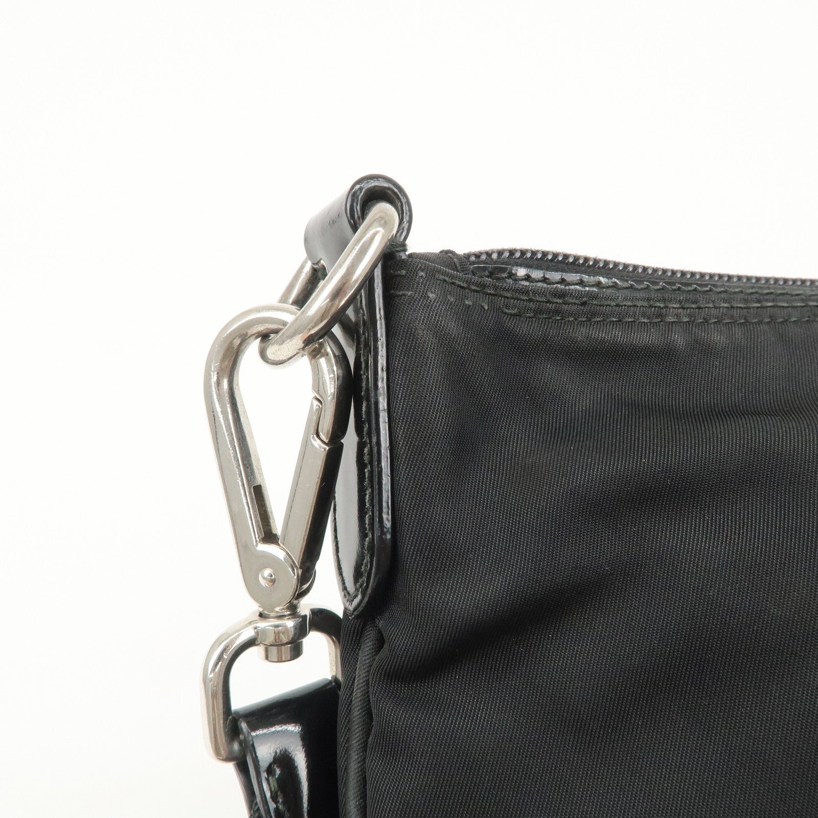 PRADA Triangle Logo Nylon Patent Leather Shoulder Bag Black Used