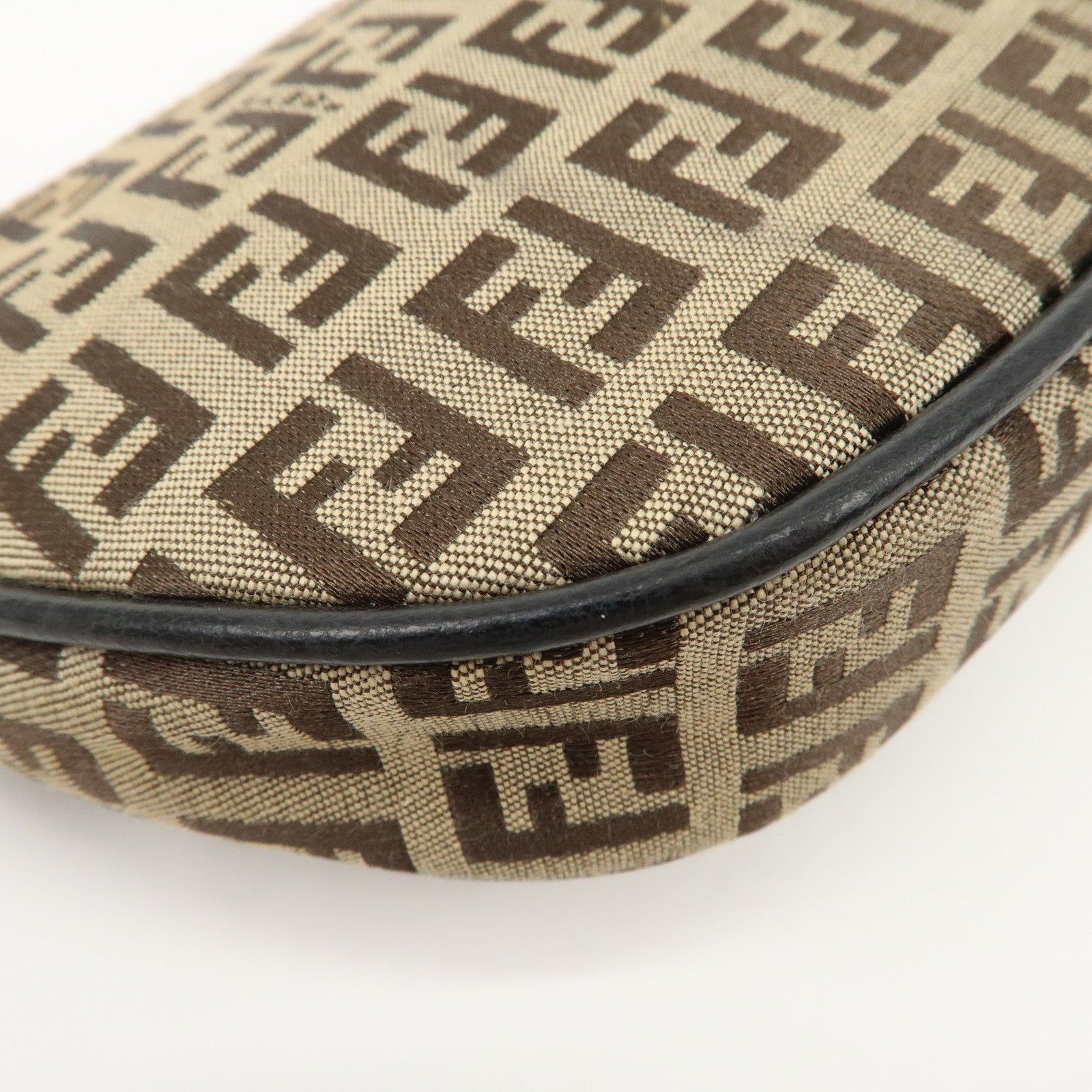 FENDI Zucchino Canvas Leather Shoulder Bag Brown Beige 8BR133 Used