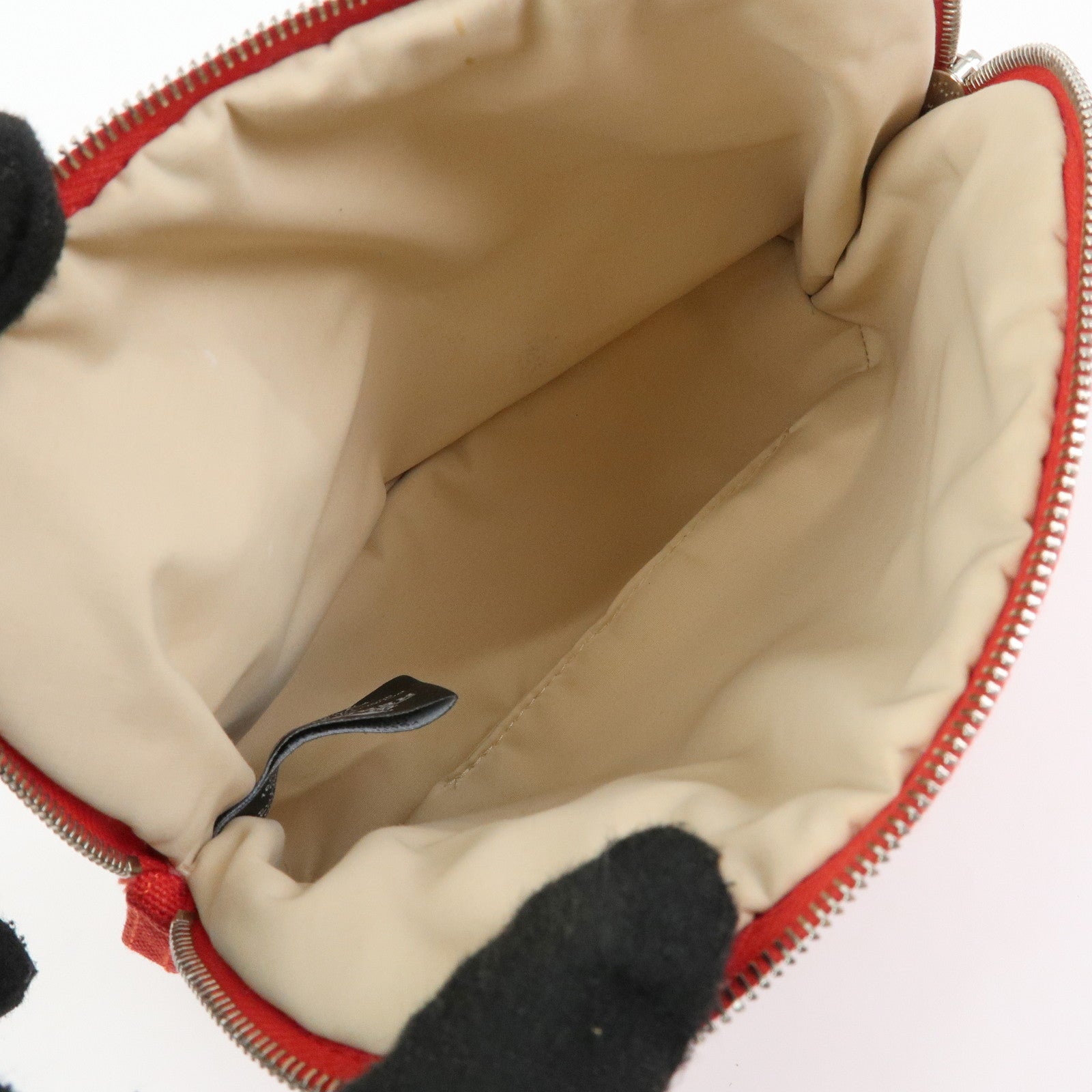 HERMES Canvas Leather Bolide Pouch Mini Cosmetic Makeup Pouch Red