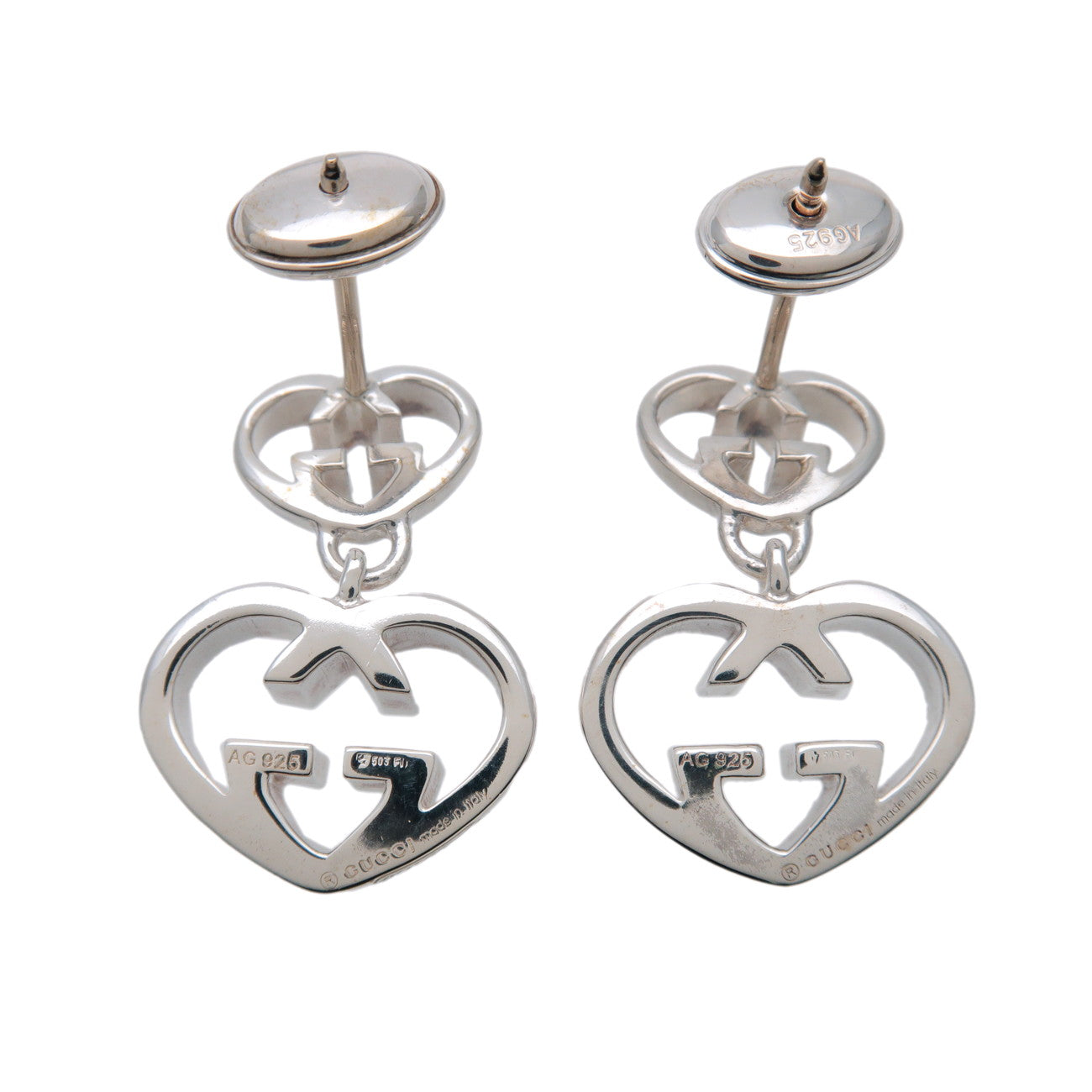 GUCCI Interlocking G Heart Swing Earrings SV925 Silver 246488
