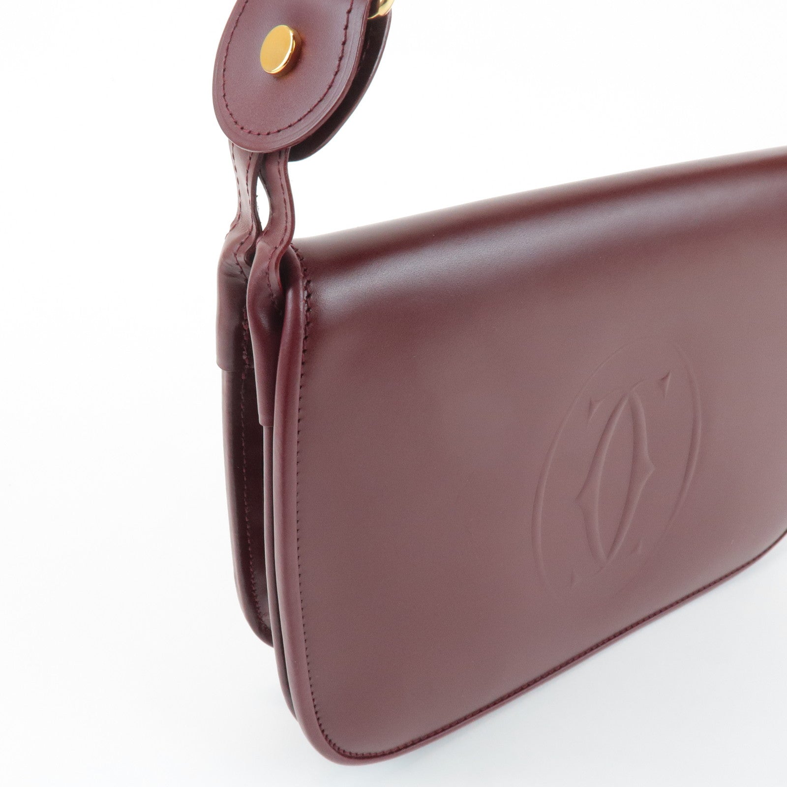 Cartier Must Must de Cartier Calf Suede Leather Shoulder Bag Burgundy Used