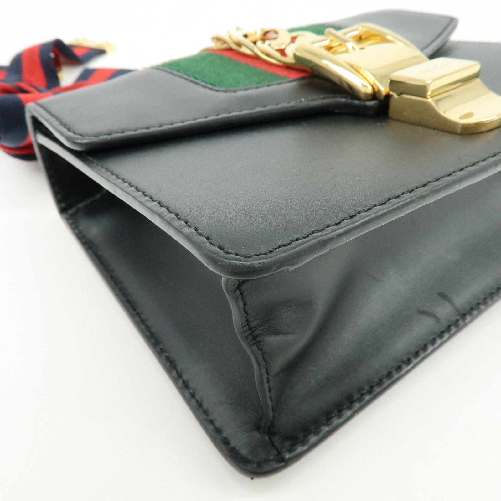 GUCCI Sylvie Sherry Leather Chain Shoulder Bag Black 431666