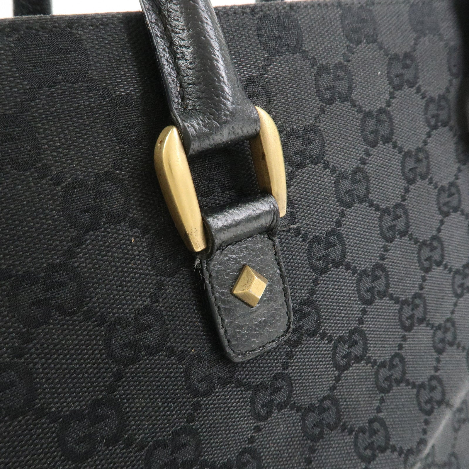 GUCCI GG Canvas Leather Tote Bag Hand Bag Black 120897
