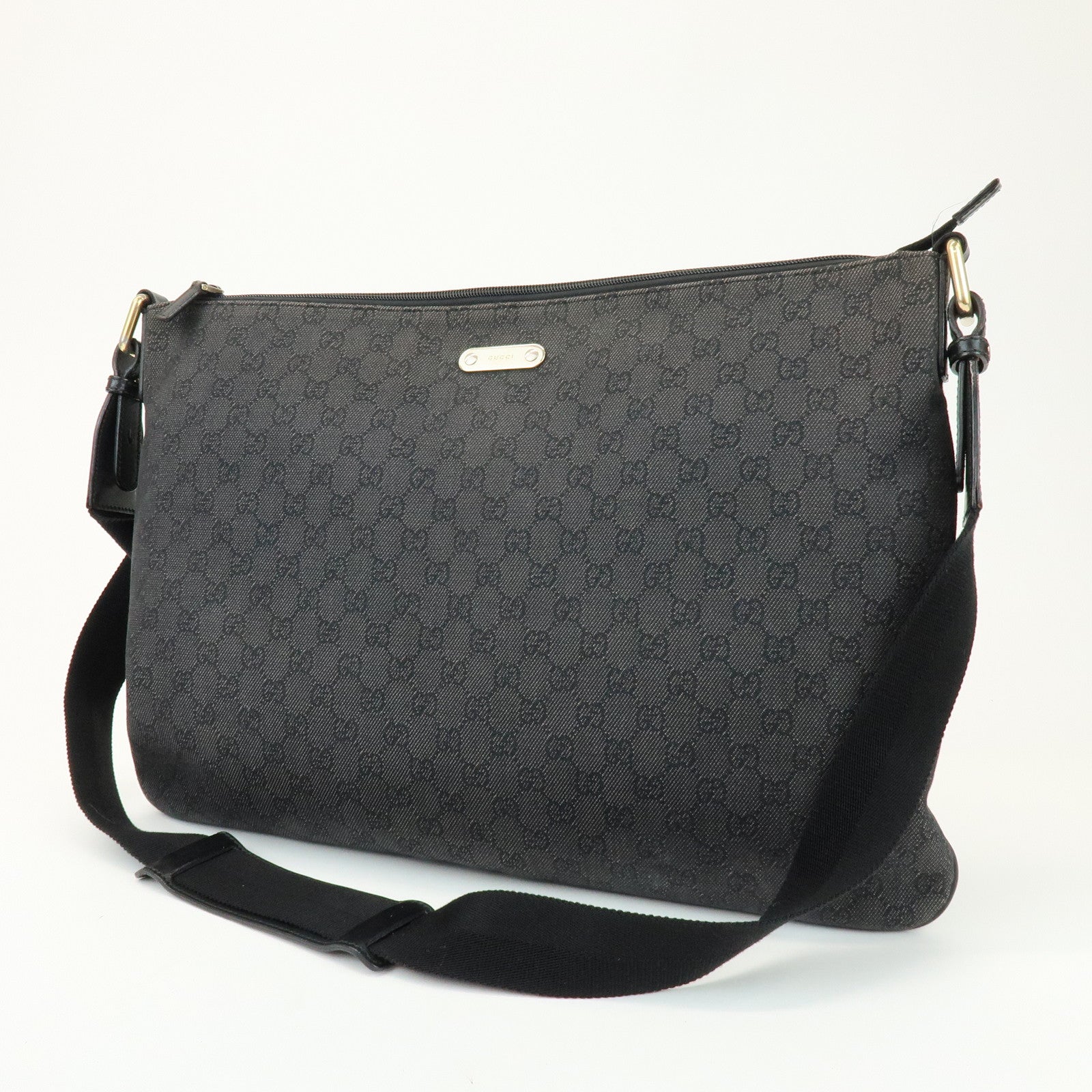 GUCCI GG Monogram GG Denim Shoulder Crossbody Bag Black 190628