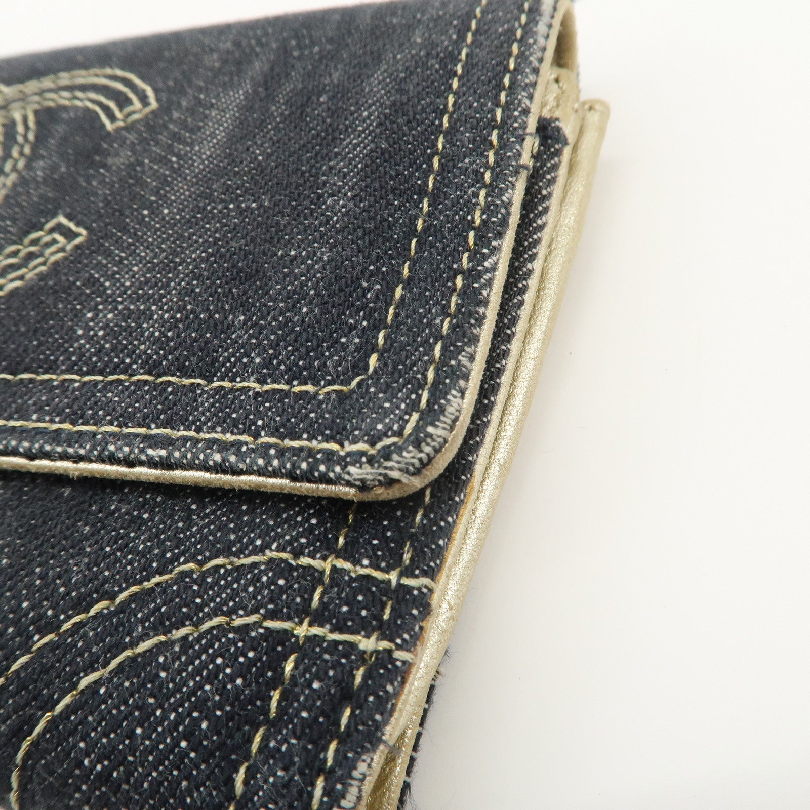 CHANEL COCO Mark Denim Bi-fold Compact Wallet Blue A31991