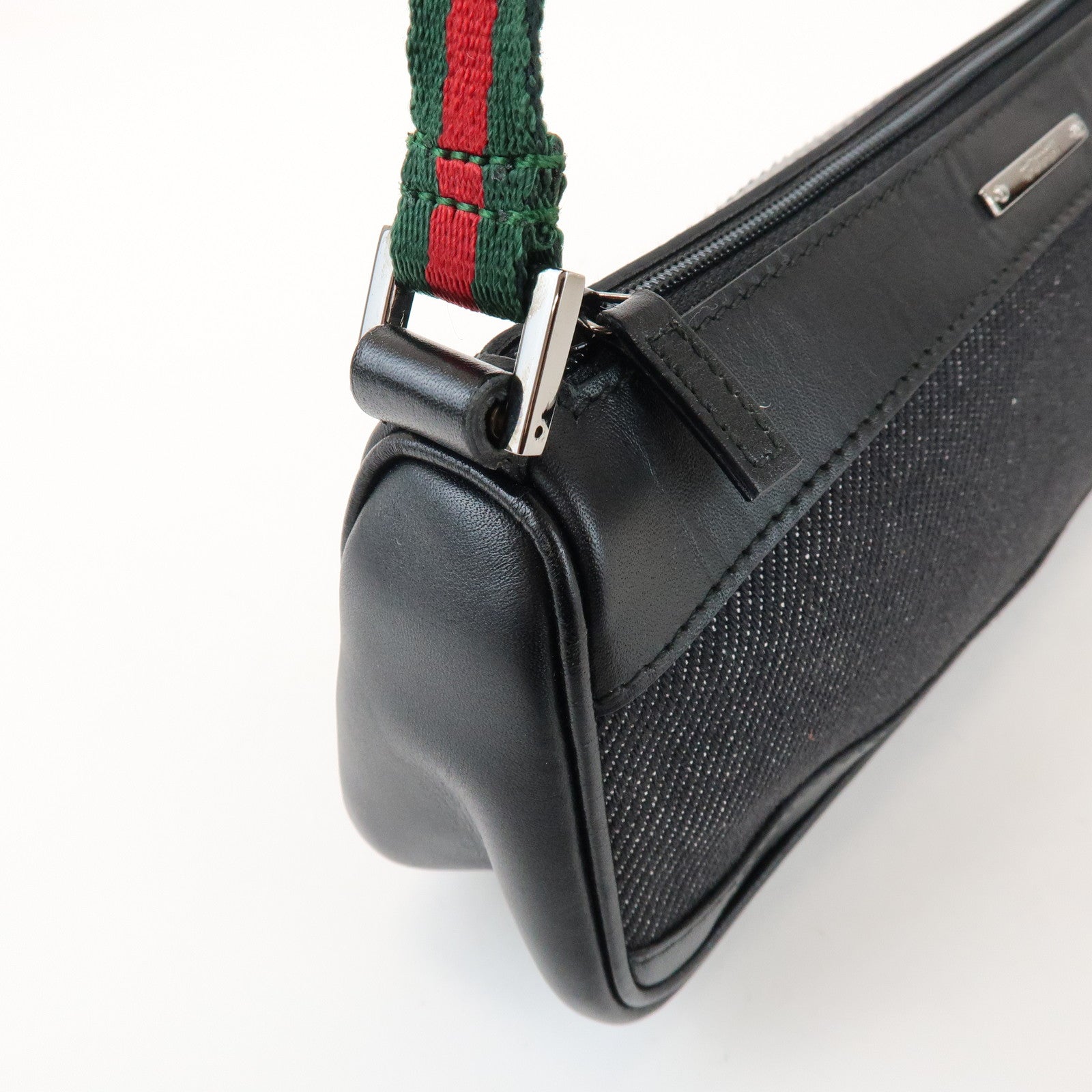 GUCCI Sherry Accessory Pouch Leather Canvas Hand Bag Black 92820