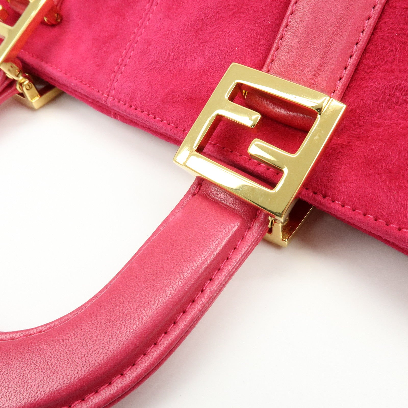 FENDI Logo Suede Leather Hand Bag Tote Bag Pink 2308・26693・609