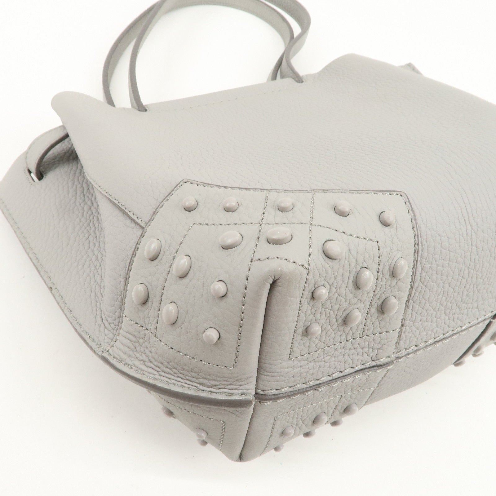 TOD’S Logo Leather Tote Bag Hand Bag Shoulder Bag Gray