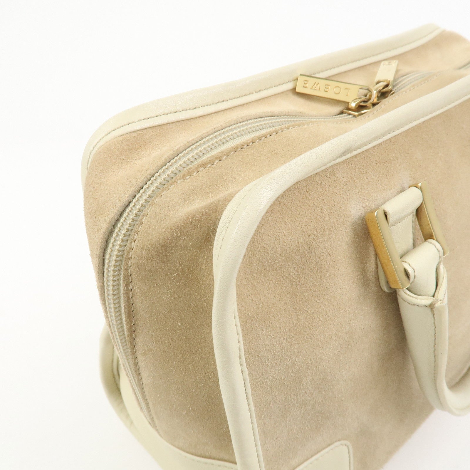 LOEWE Anagram Amazona 28 Suede Leather Hand Bag Beige Ivory