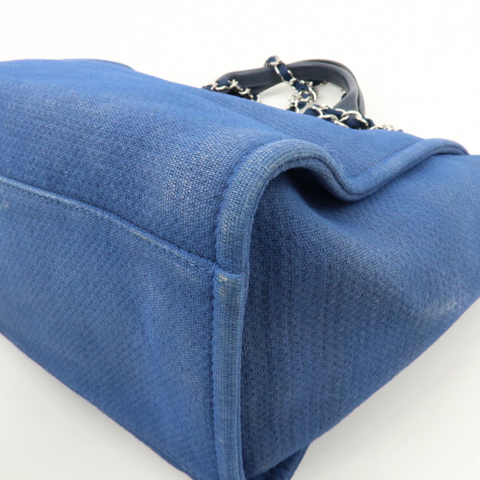 CHANEL Deauville GM Canvas Leather 2Way Tote Bag Blue A66941