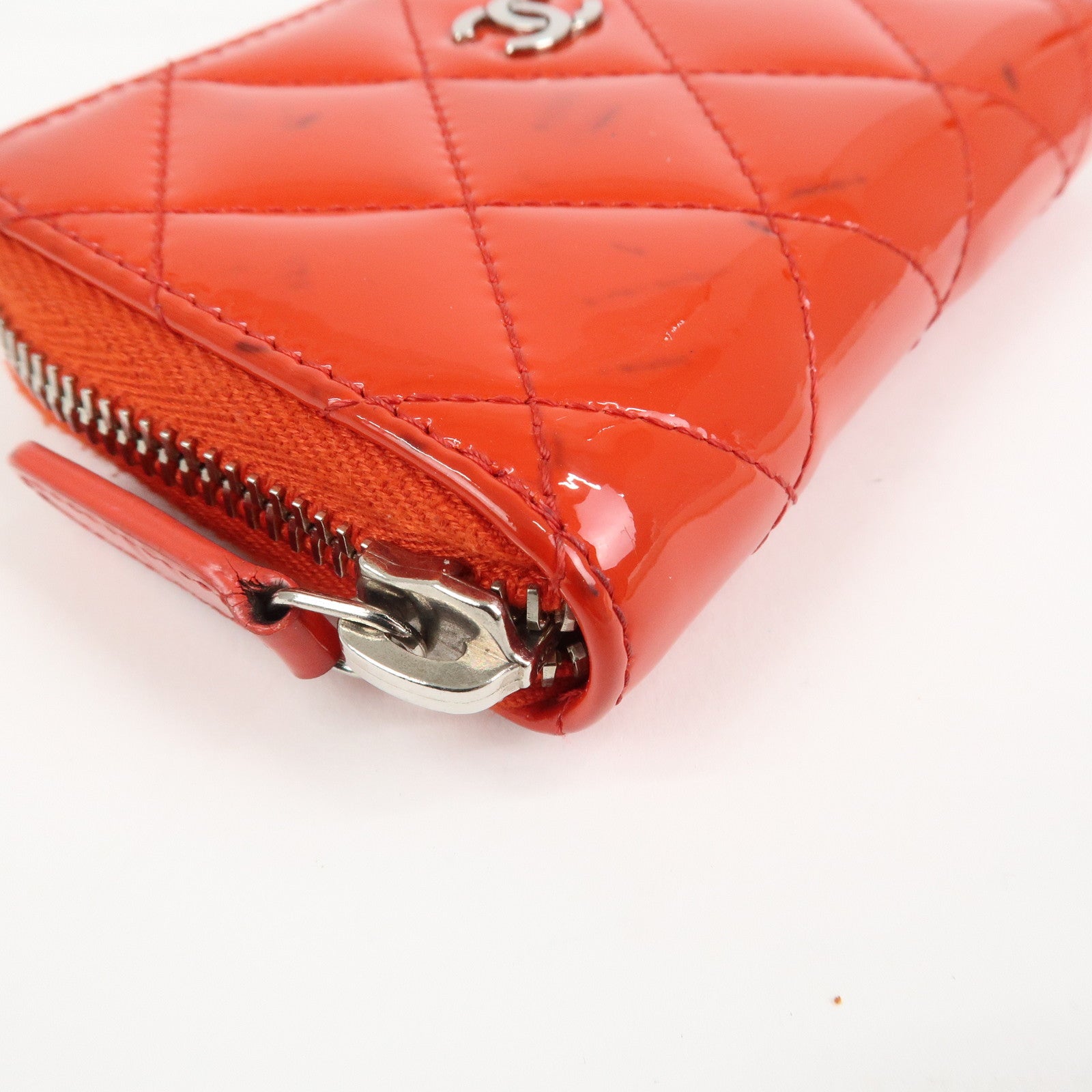 CHANEL Matelasse Patent Leather Card Case Coin Case Red