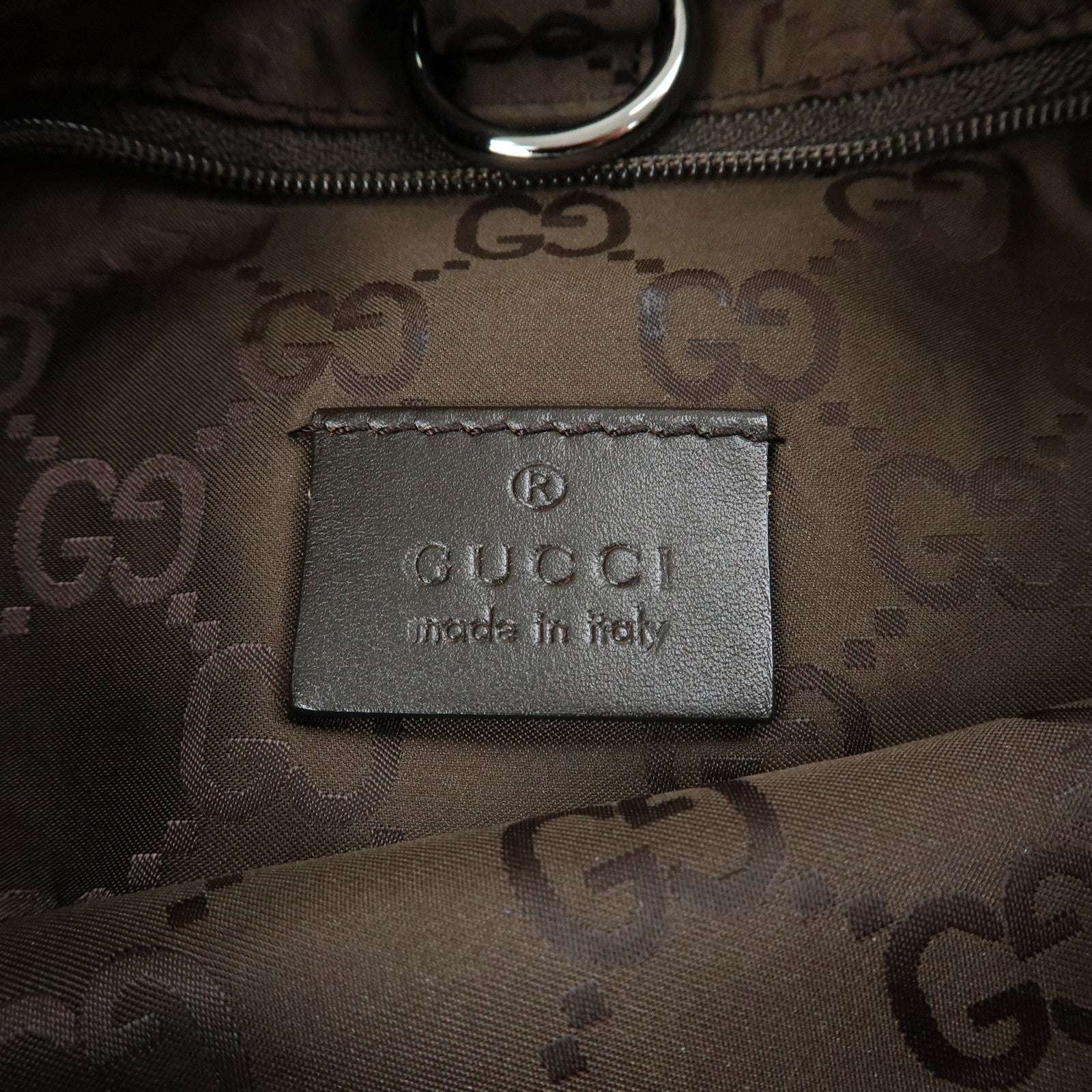 GUCCI GG Nylon Leather Backpack Brown 223670