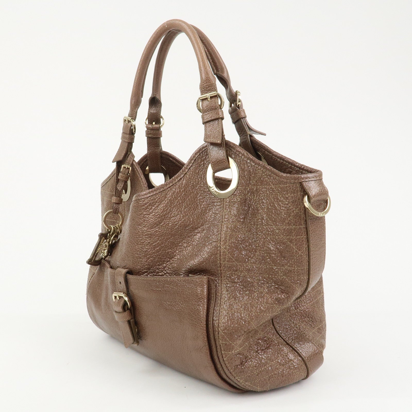 Christian Dior Lady Dior Leather Tote Bag Shoulder Bag Brown