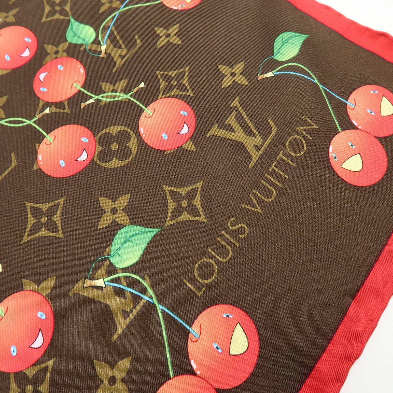 Louis Vuitton Monogram Cherry Silk 100% Scarf Brown Red M71962