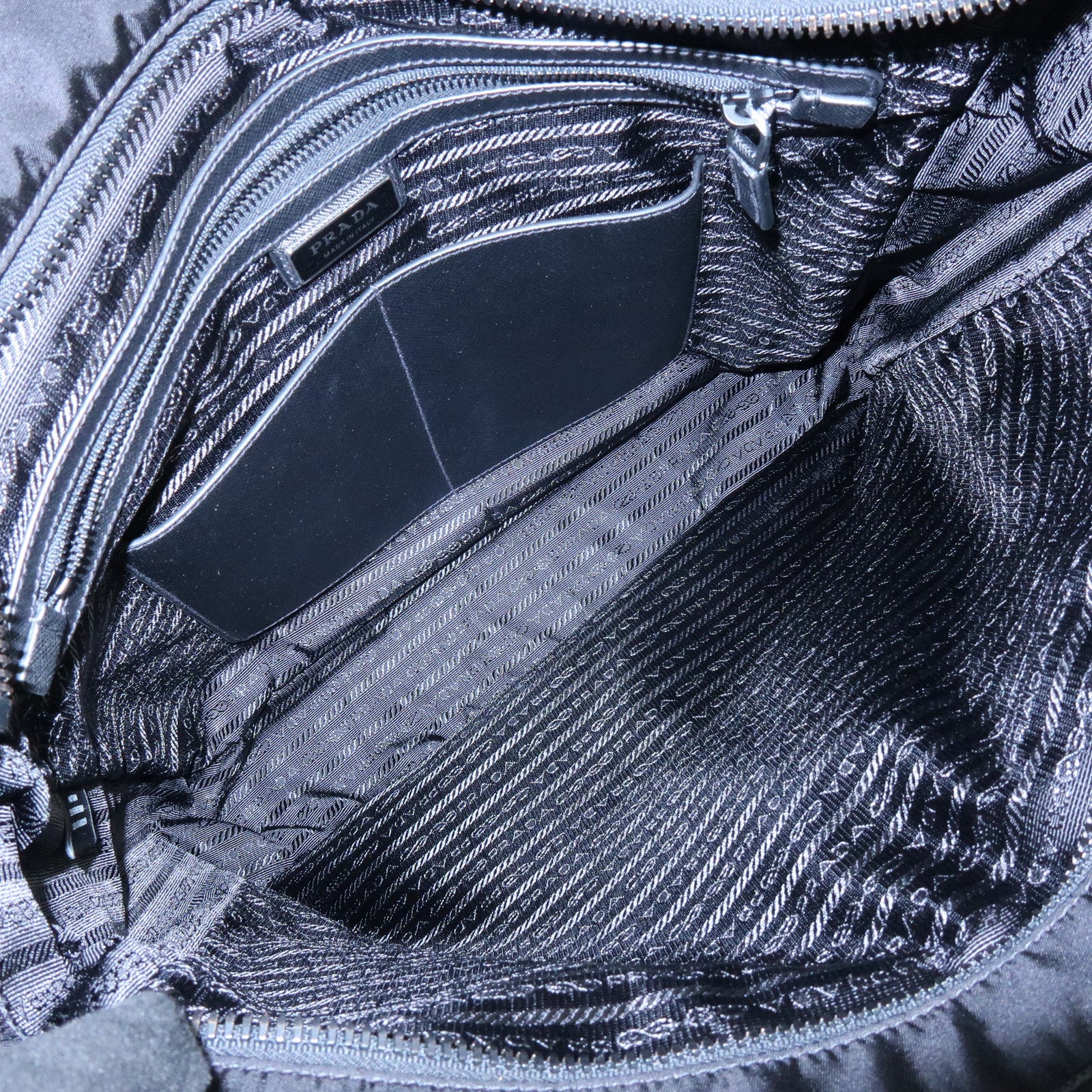 PRADA Triangle Logo Re-Nylon Saffiano Leather Tote Bag Black 2VG860