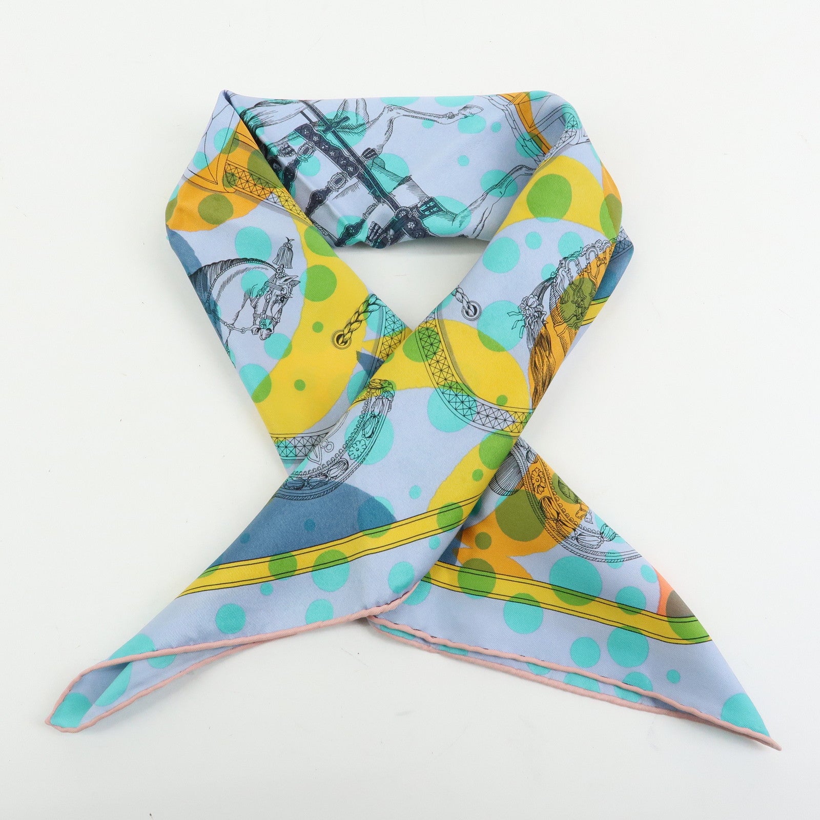 HERMES Carre 70 Silk 100% Scarf Tres Grand Apparat Blue Yellow